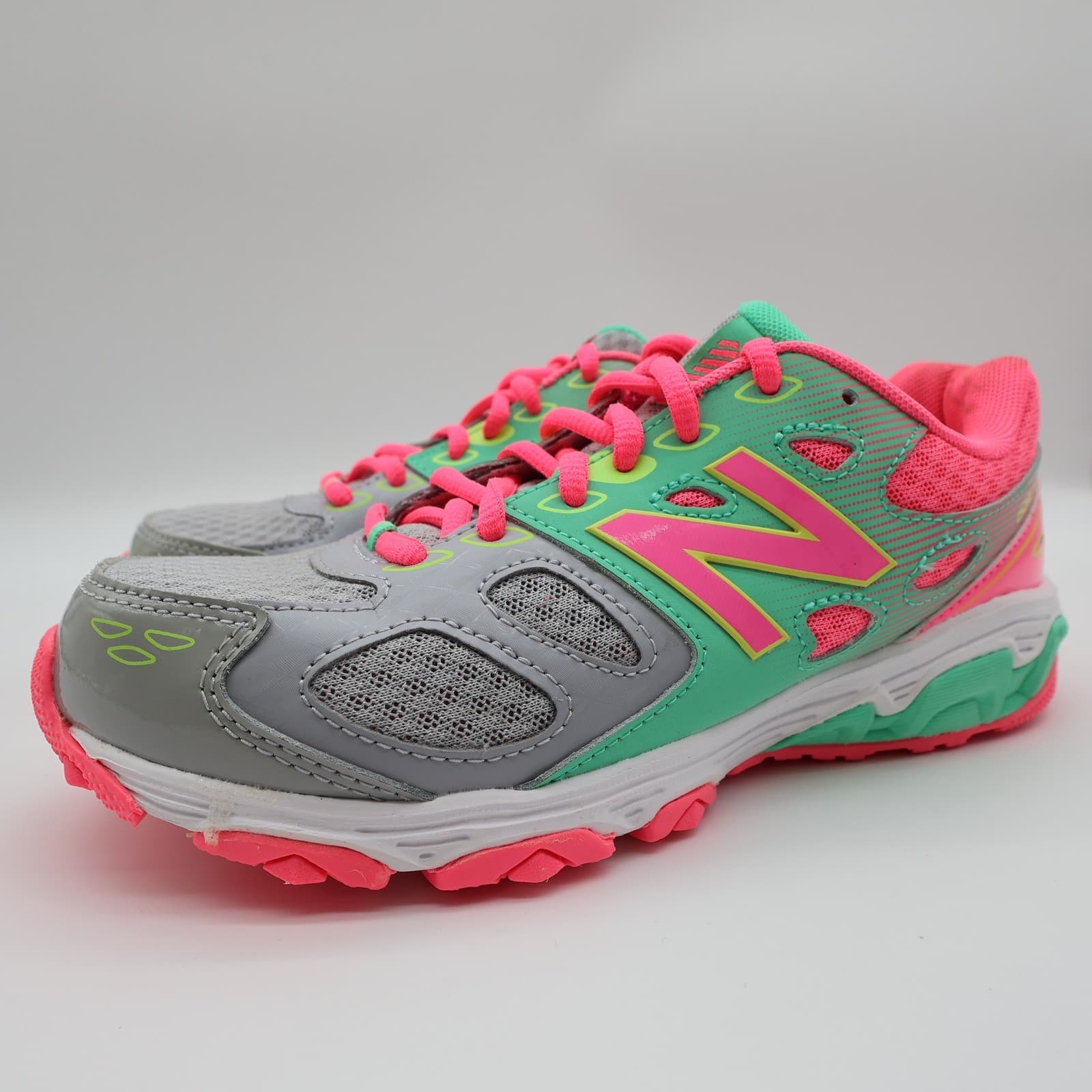 New Balance 680v3 Running Shoes Kids 4 Grey Green Pink KR680GKY Sneaker - Thumbnail 2