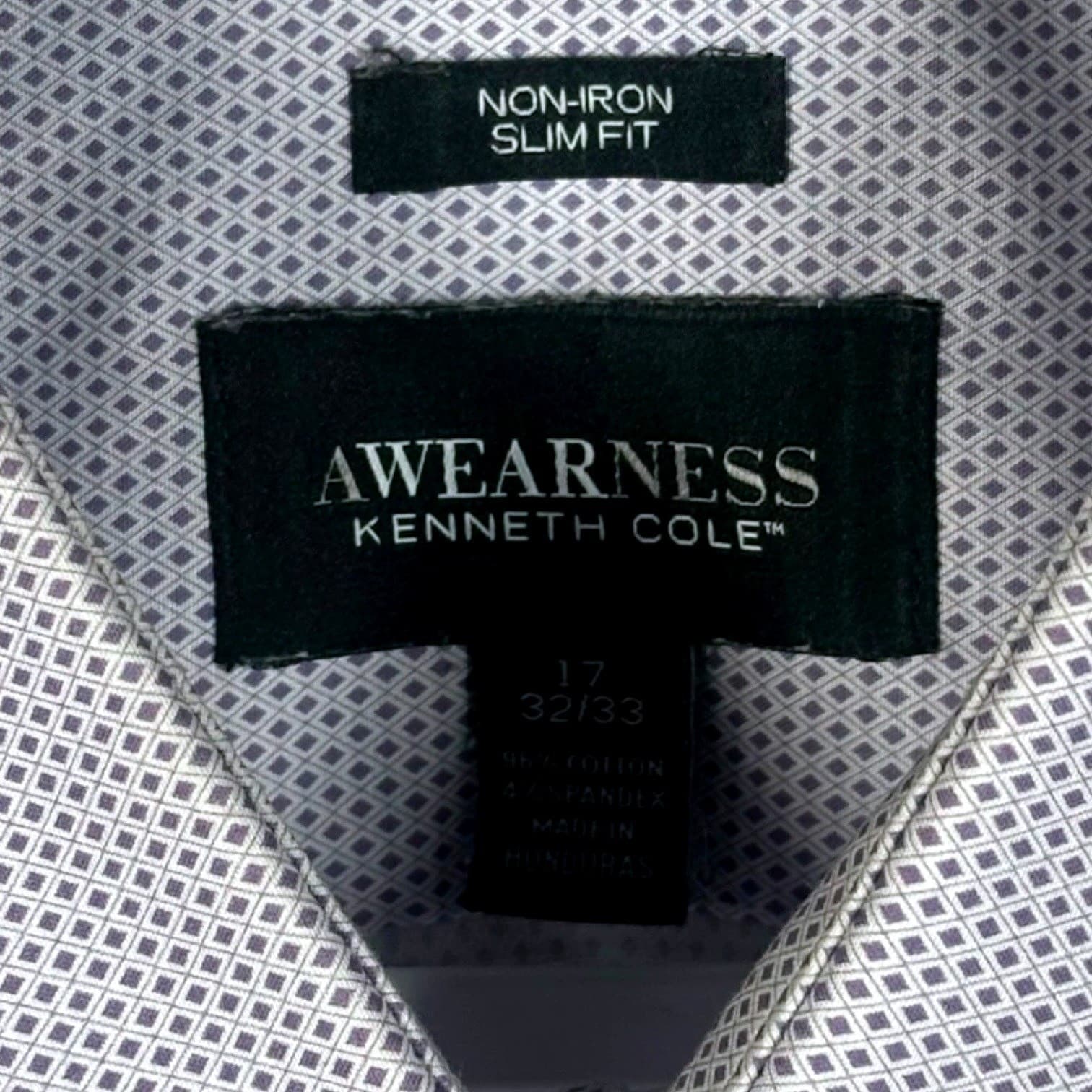 Kenneth Cole Awearness Slim Fit Non Iron Dress Shirt Mens XL Geometric Print - Thumbnail 7