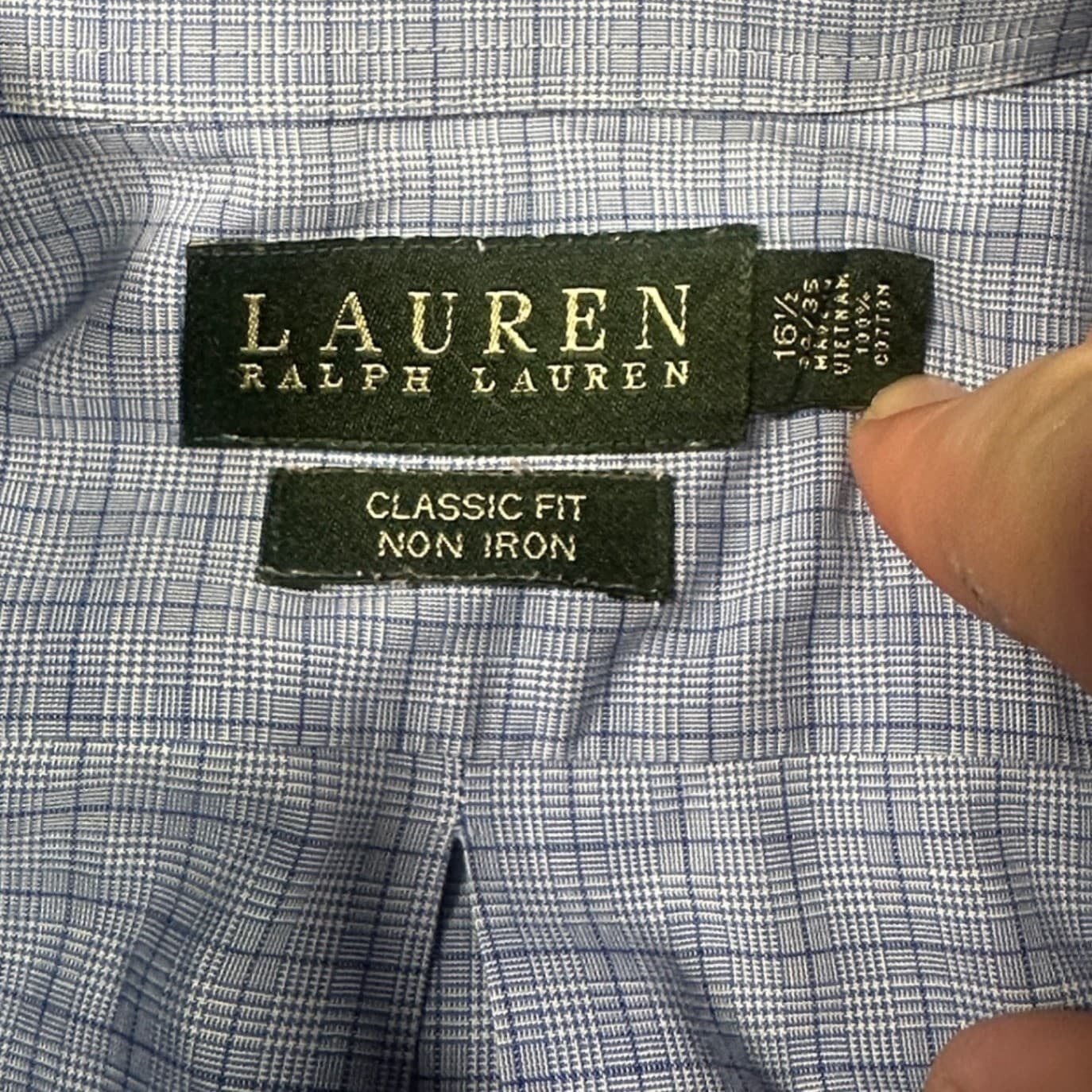 Lauren Ralph Lauren Button Down Mens Large Blue Excellent Non Iron Classic Fit - Thumbnail 6