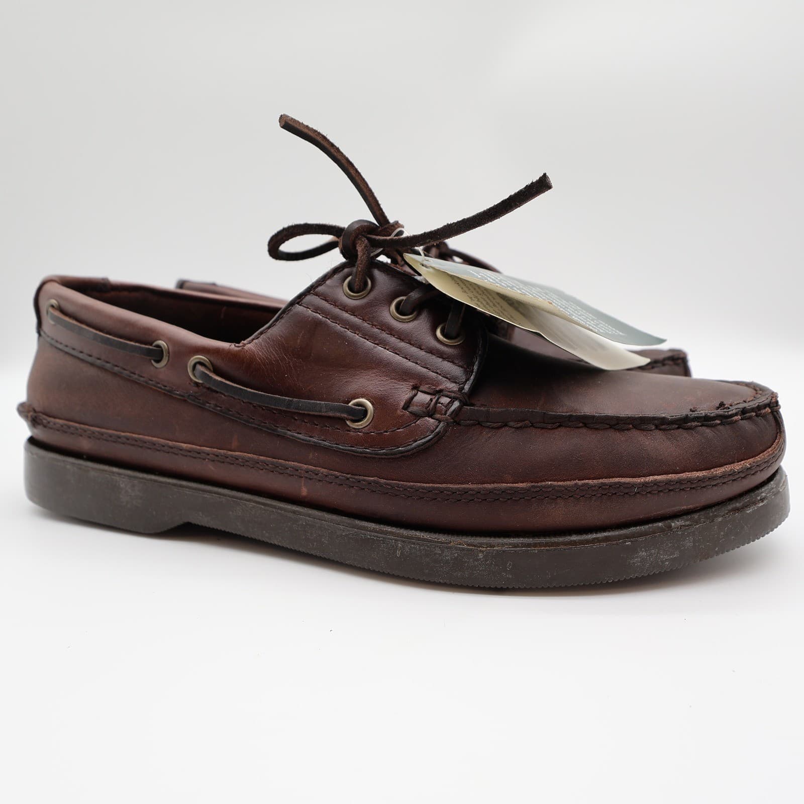 Nunn Bush Boat Shoes Mens 8 Brown Leather Vintage 90s New Old Stock Casuals - Thumbnail 2