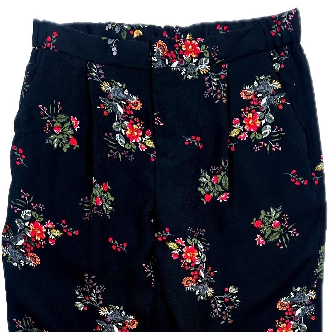 Simply Styled by Sears Black Floral Print Trousers Pants Size Medium - Thumbnail 3
