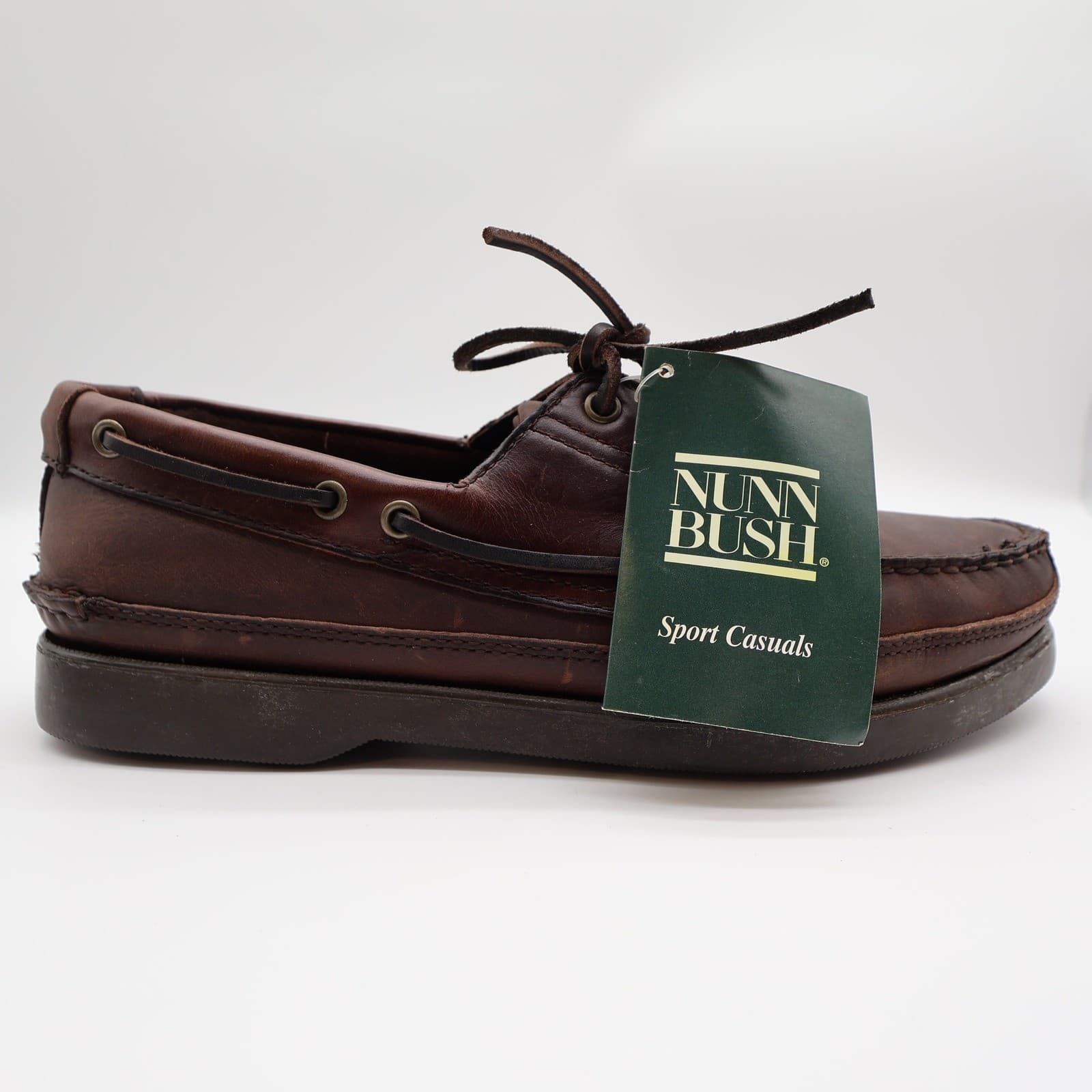 Nunn Bush Boat Shoes Mens 8 Brown Leather Vintage 90s New Old Stock Casuals - Thumbnail 12
