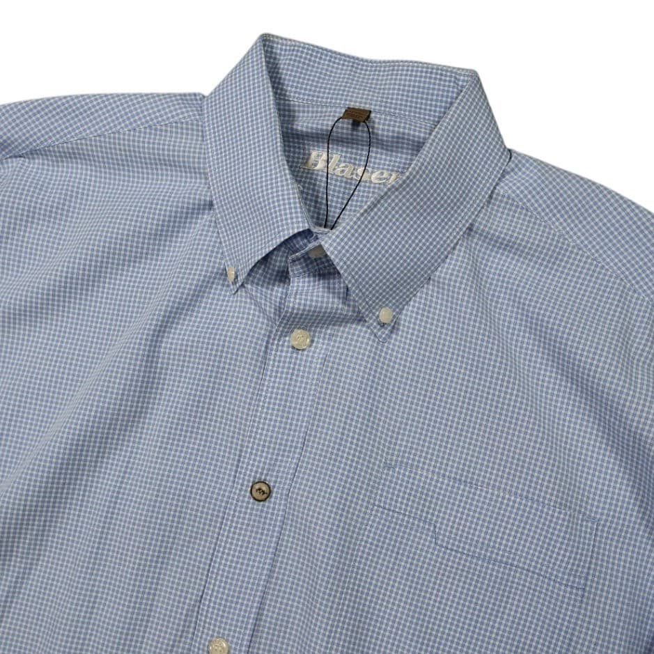 Blaser Button Up Shirt Mens 2XL Blue Excellent Gingham Plaid Long Sleeve Pocket - Thumbnail 4