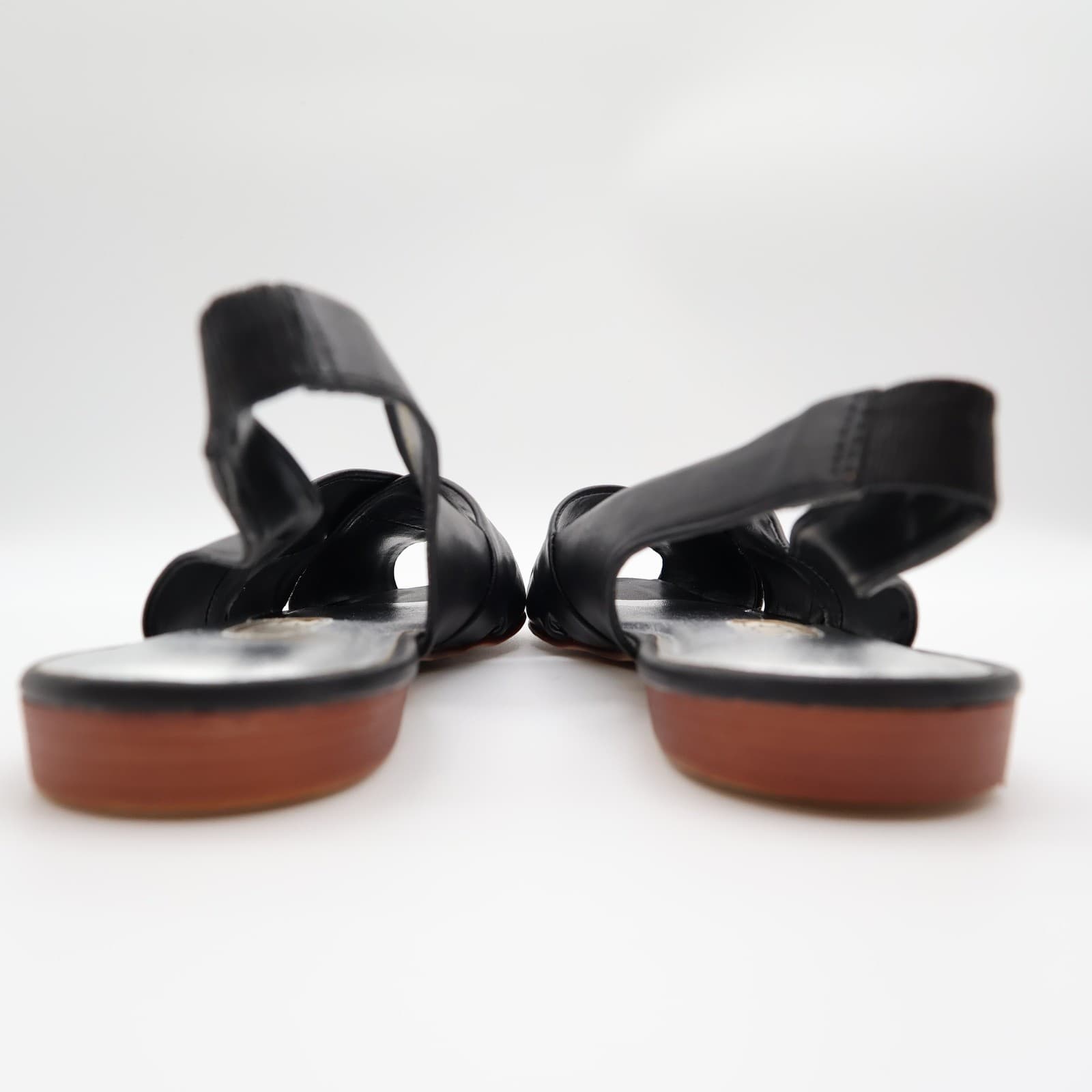 Nicole Bridget Sandals Women 9 Black Leather Slingback Flat Peep Toe Vintage y2k - Thumbnail 4