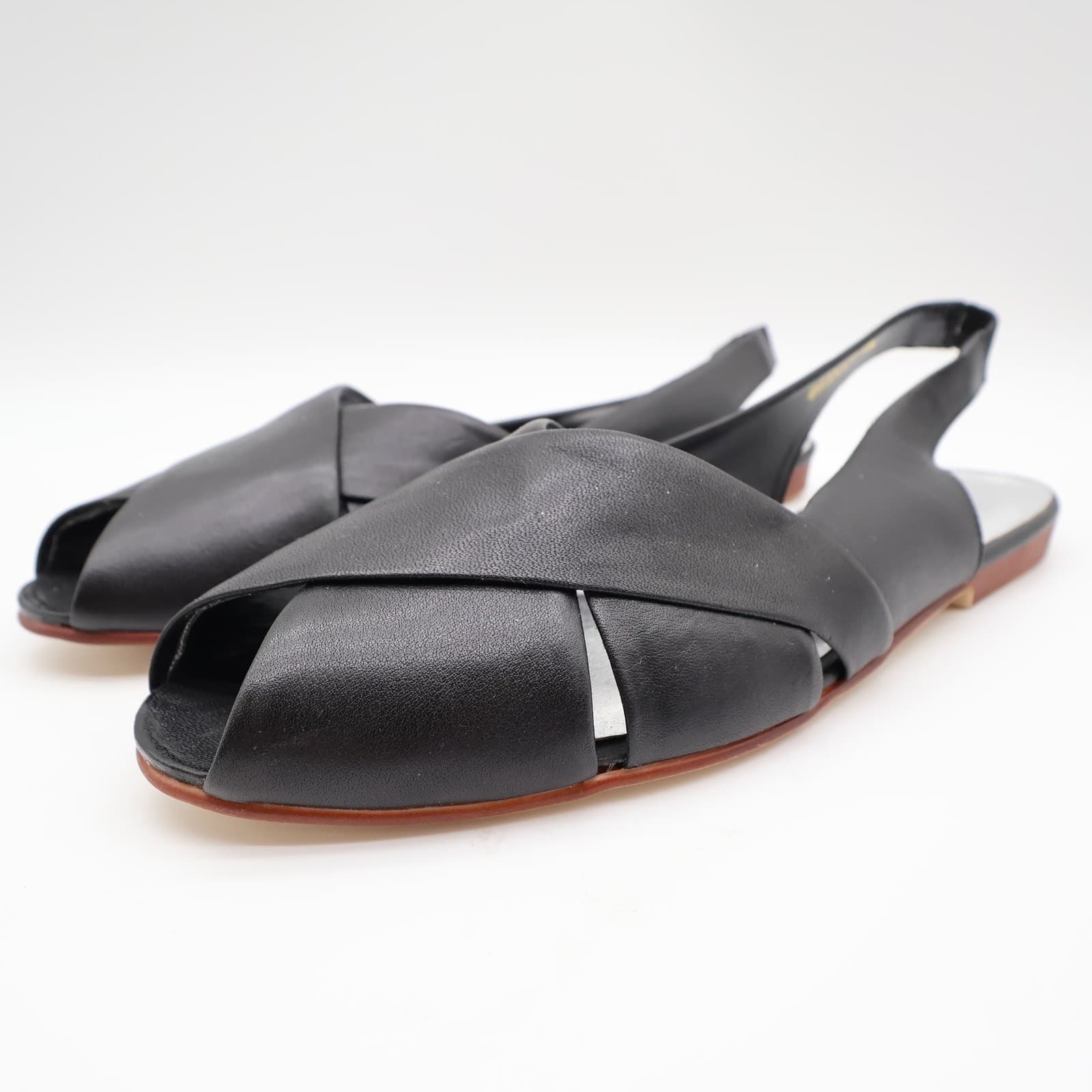 Nicole Bridget Sandals Women 9 Black Leather Slingback Flat Peep Toe Vintage y2k - Thumbnail 2