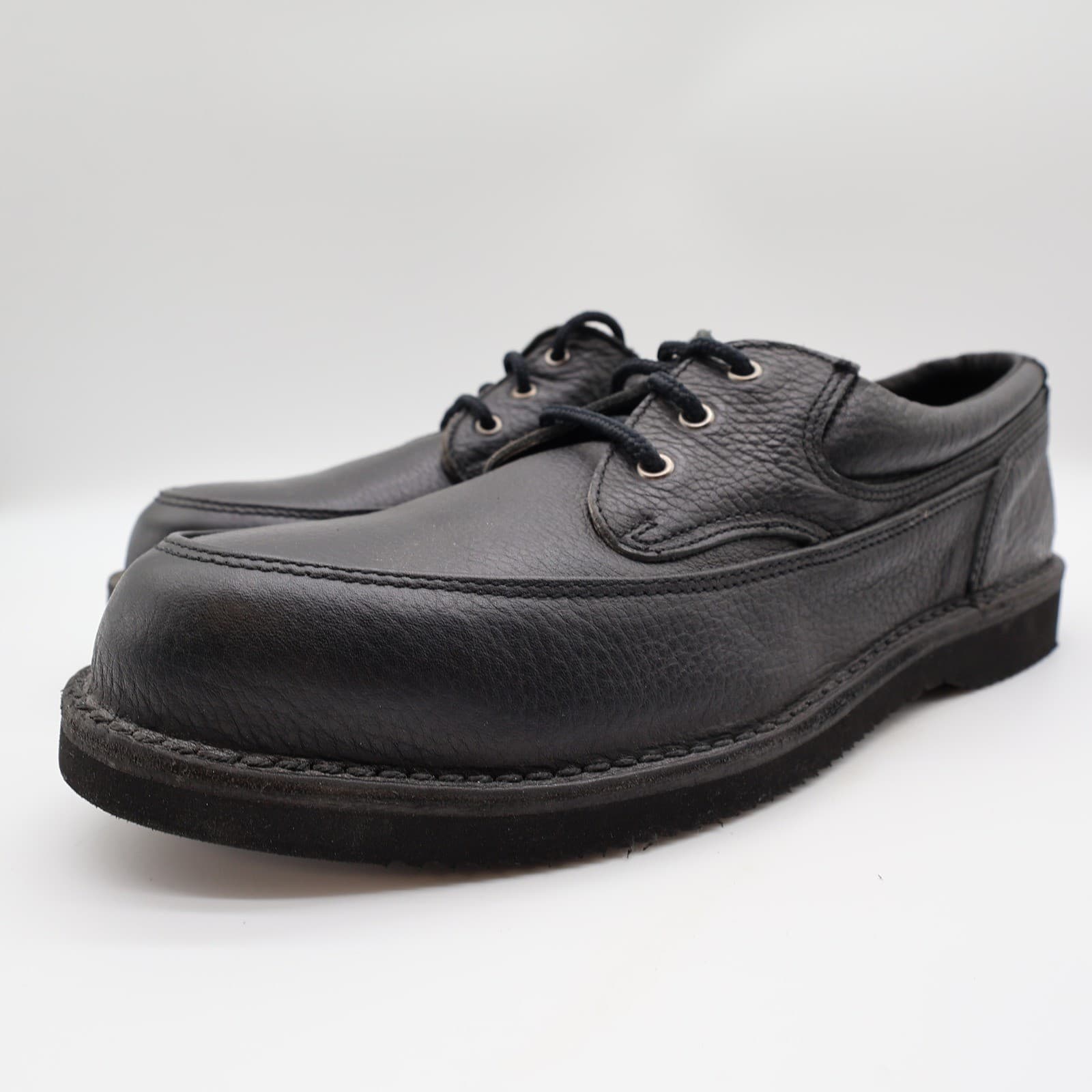 Rucks Work Shoes Mens 10 Black Leather Vintage Steel Toe Oxford W4570 NOS - Thumbnail 2