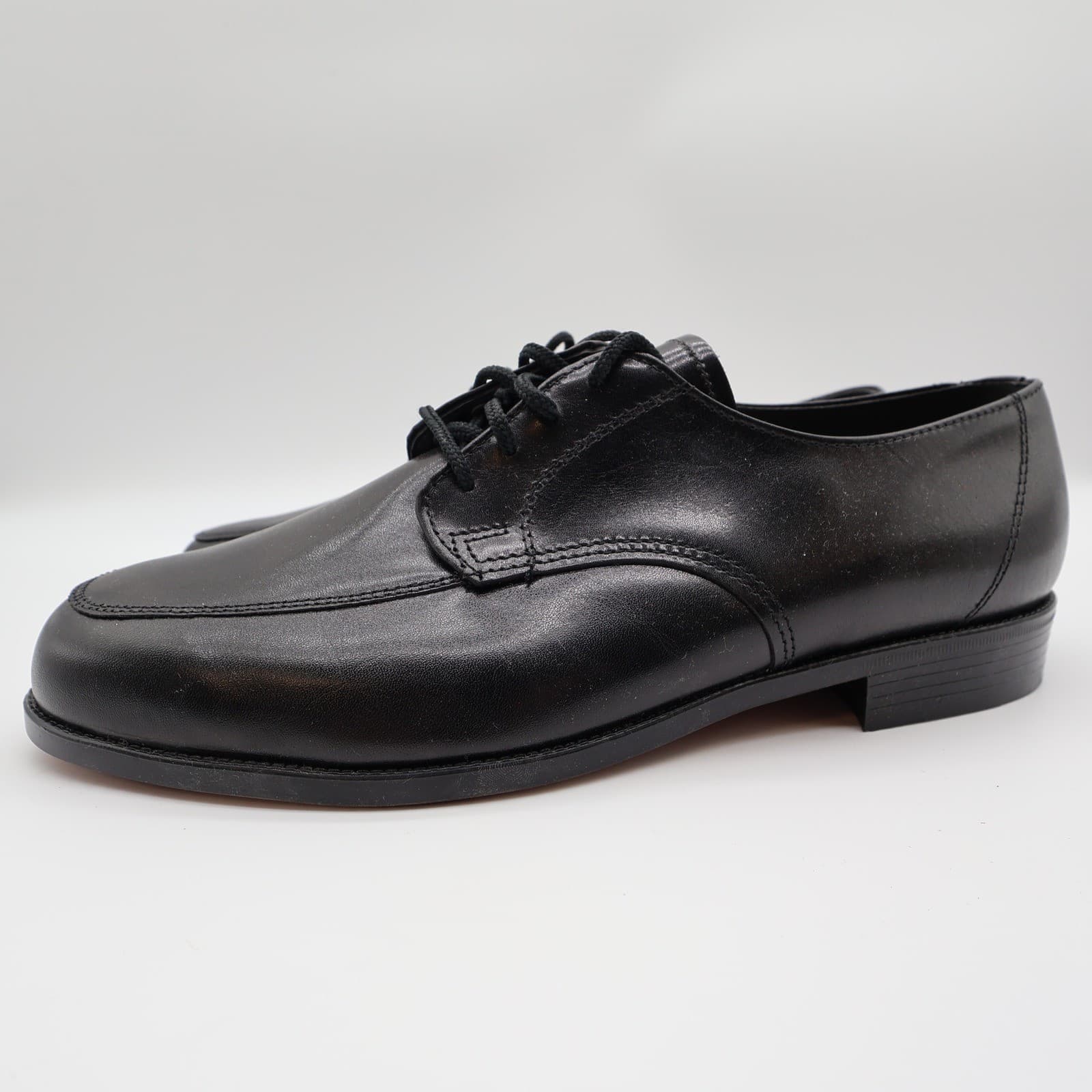 Barclay Oxford Dress Shoes Mens 9 EEE Black Leather Vintage Wide Made in USA - Thumbnail 2
