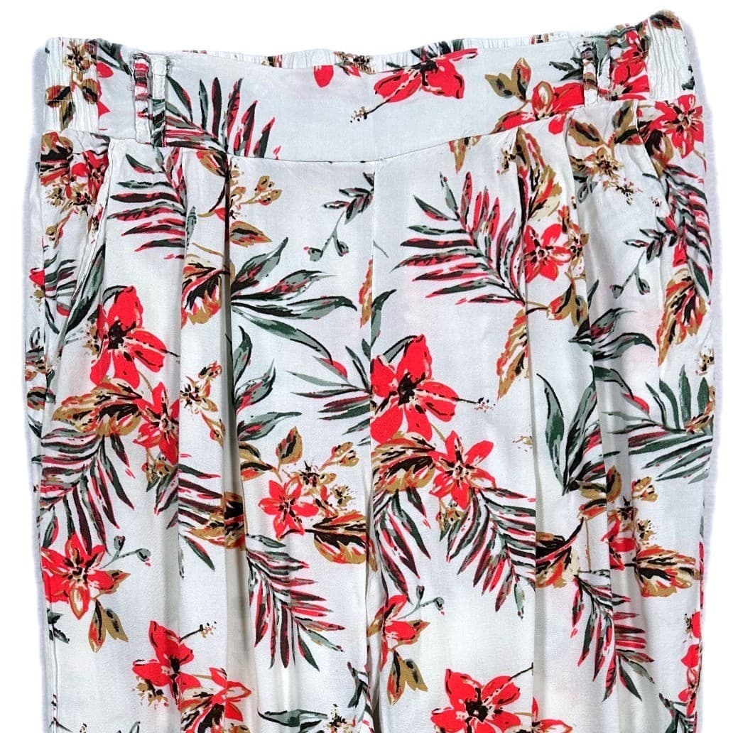 ONE5ONE White Floral Tropical Leaf Print Jogger Pants Women's Size L - Thumbnail 3