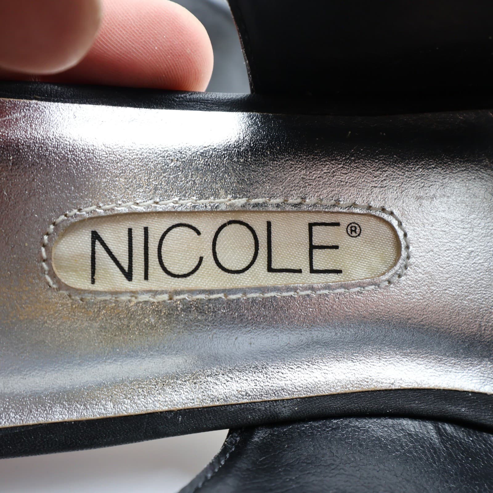 Nicole Bridget Sandals Women 9 Black Leather Slingback Flat Peep Toe Vintage y2k - Thumbnail 13