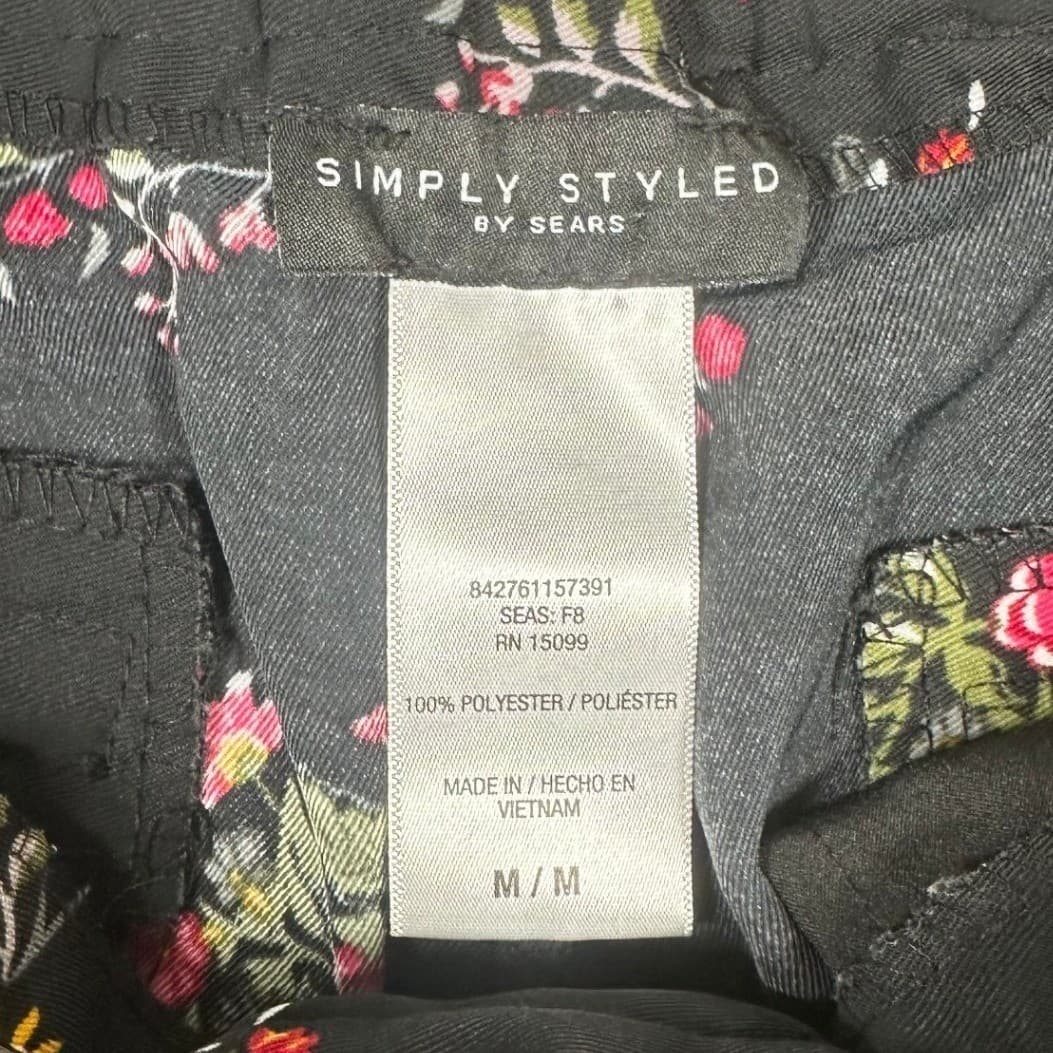 Simply Styled by Sears Black Floral Print Trousers Pants Size Medium - Thumbnail 5