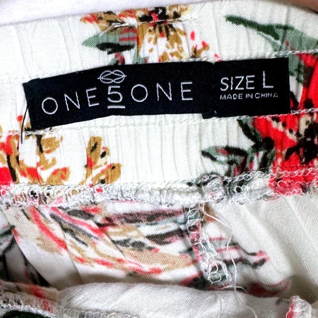 ONE5ONE White Floral Tropical Leaf Print Jogger Pants Women's Size L - Thumbnail 5