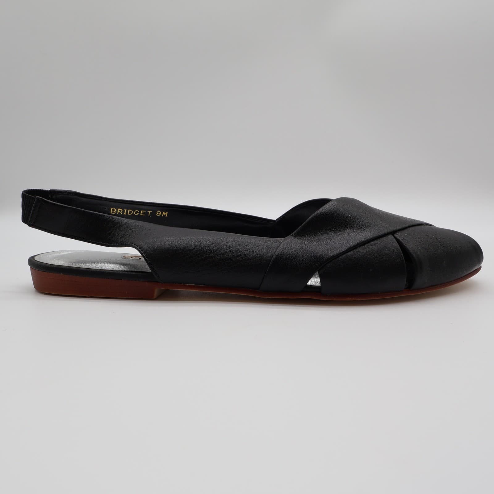 Nicole Bridget Sandals Women 9 Black Leather Slingback Flat Peep Toe Vintage y2k - Thumbnail 9