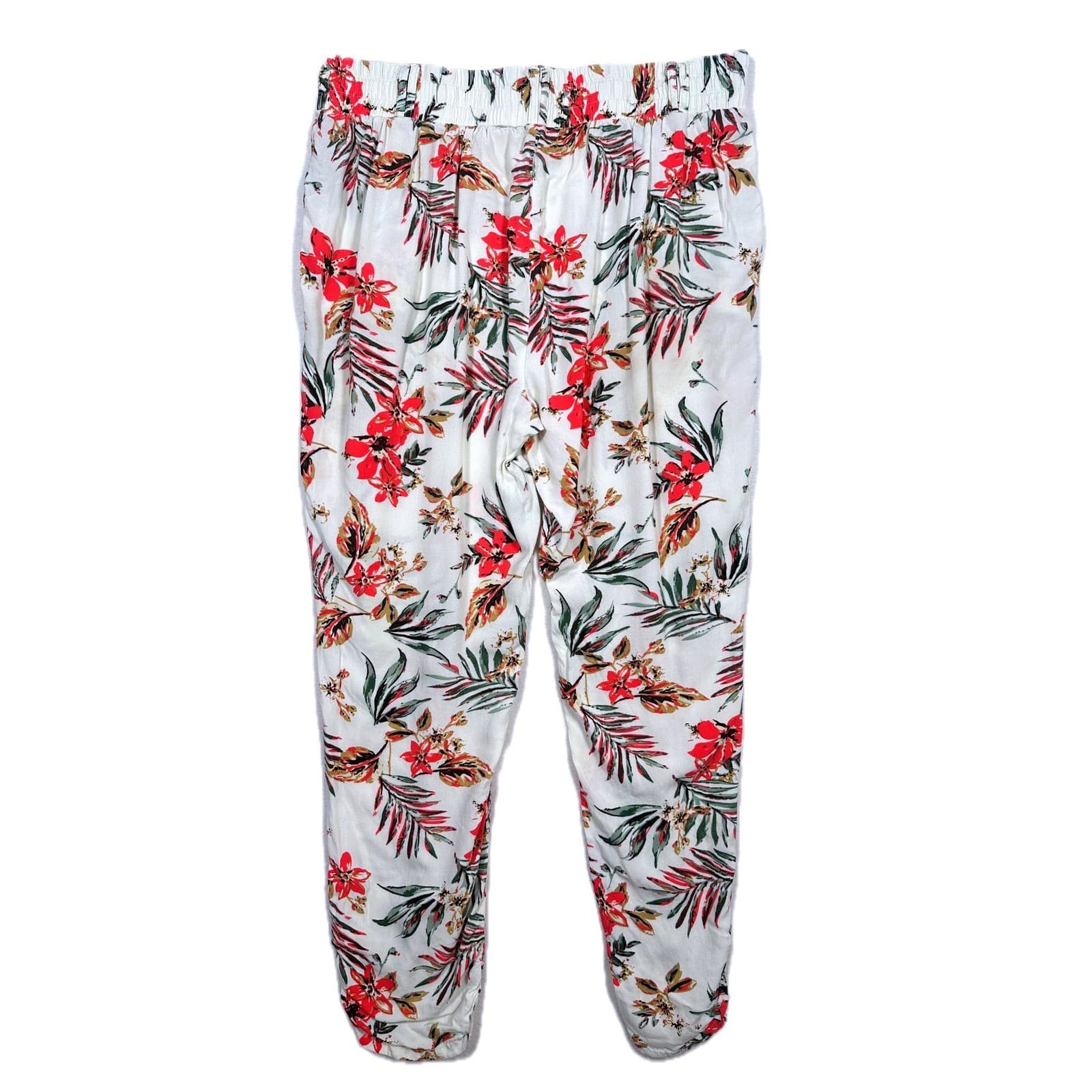 ONE5ONE White Floral Tropical Leaf Print Jogger Pants Women's Size L - Thumbnail 2