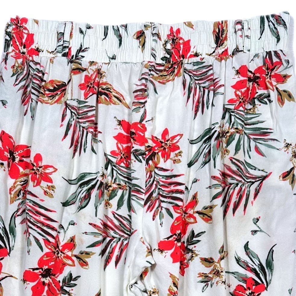 ONE5ONE White Floral Tropical Leaf Print Jogger Pants Women's Size L - Thumbnail 4