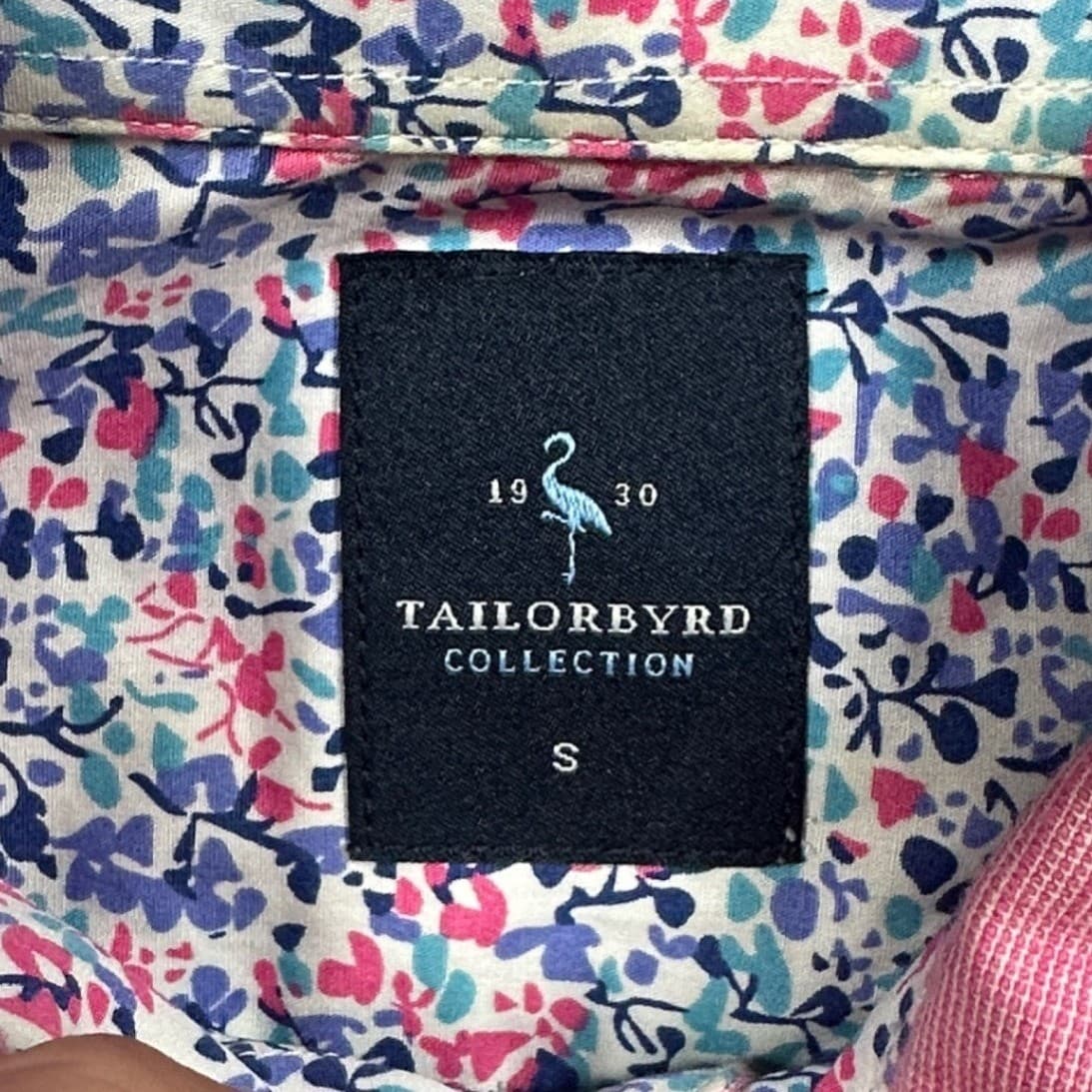 Tailorbyrd Button Down Shirt Mens Small Pink Excellent Short Sleeve Floral Trim - Thumbnail 7