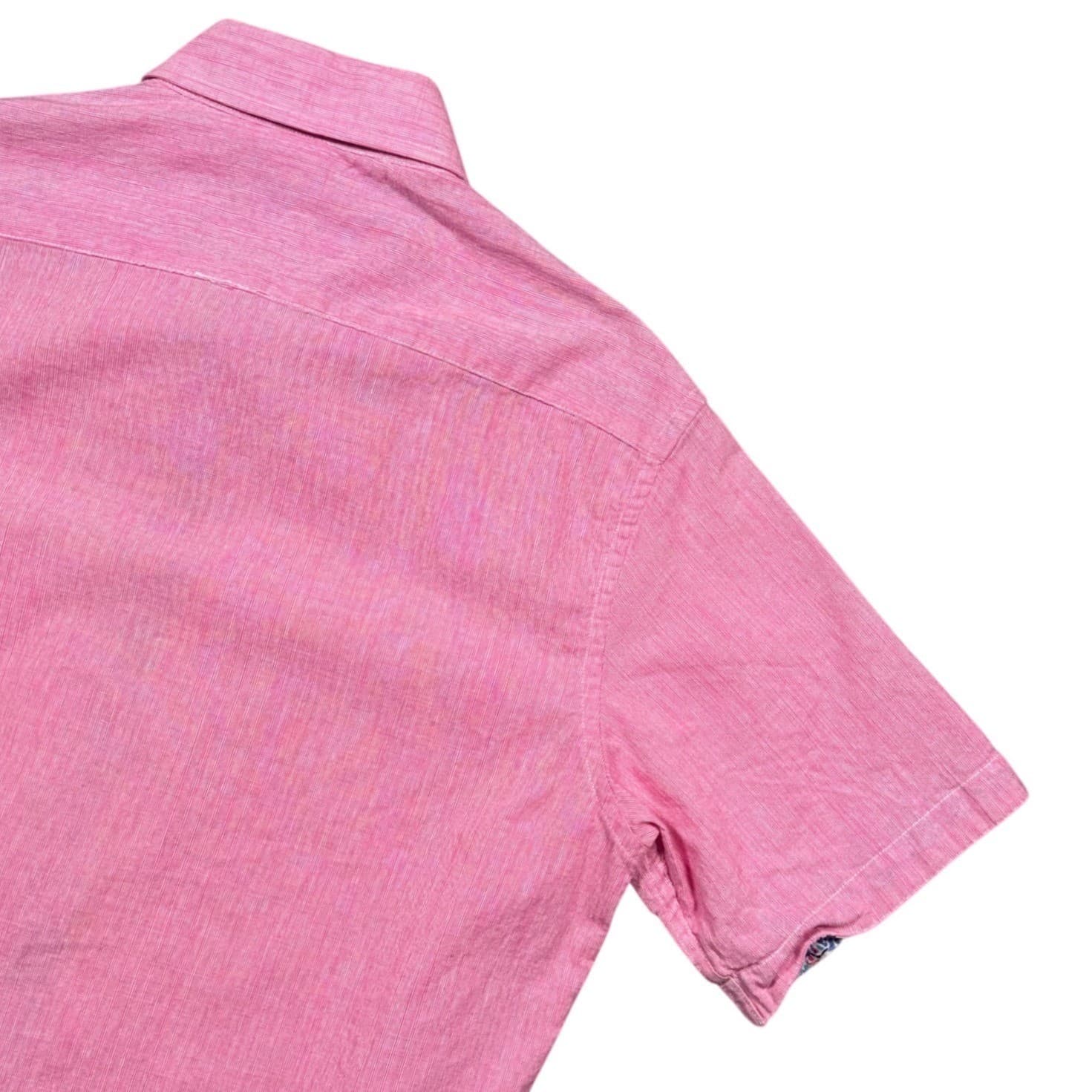 Tailorbyrd Button Down Shirt Mens Small Pink Excellent Short Sleeve Floral Trim - Thumbnail 4
