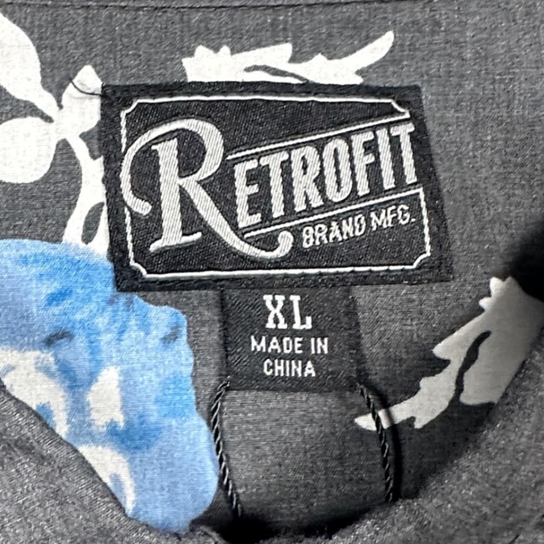 Retrofit Button Down Shirt Mens XL Charcoal Grey Excellent Floral Pocket RN63925 - Thumbnail 6