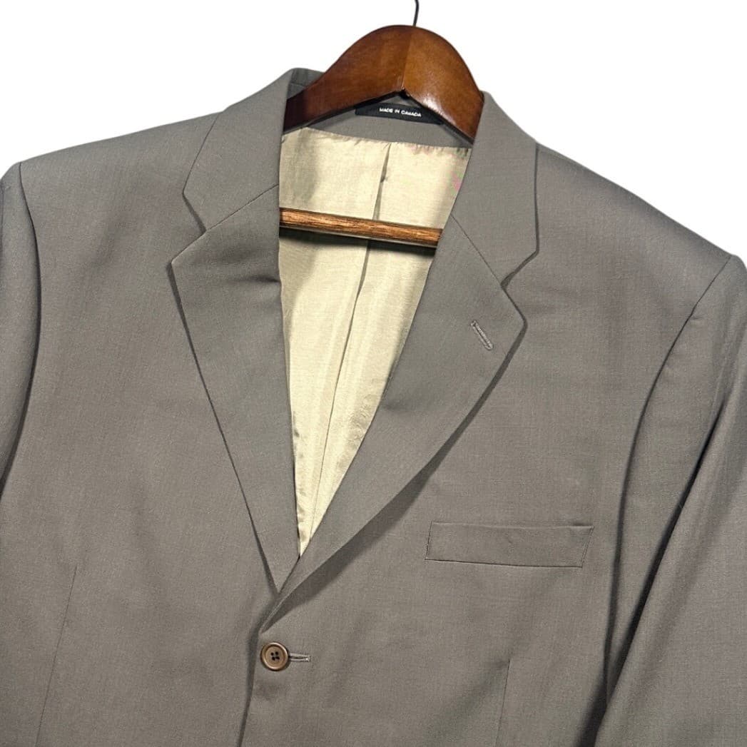 Calvin Klein Blazer Mens 42R Gray 100% Wool 3 Button Suit Jacket Made in Canada - Thumbnail 4