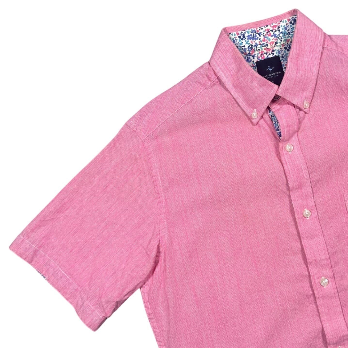 Tailorbyrd Button Down Shirt Mens Small Pink Excellent Short Sleeve Floral Trim - Thumbnail 3