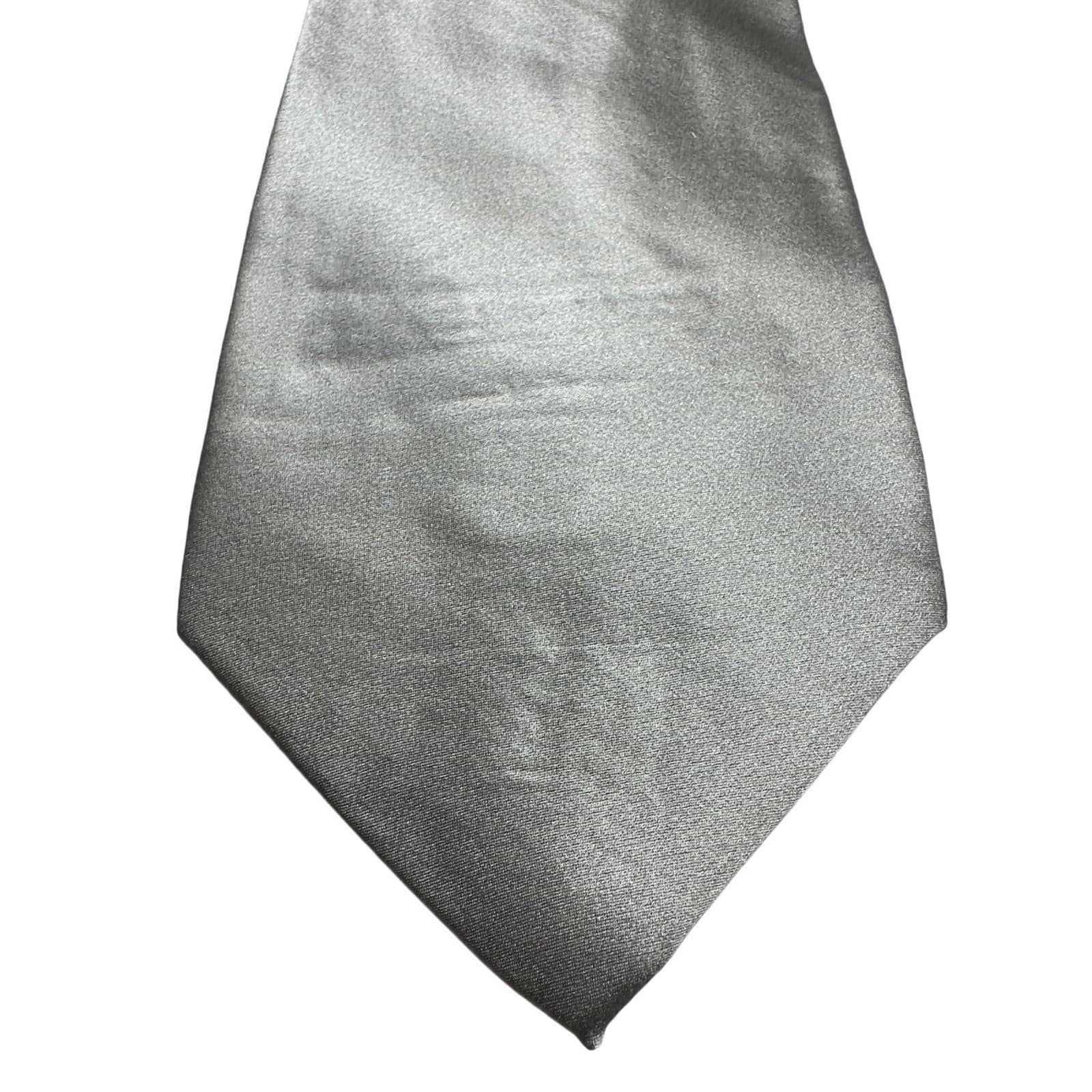 Stafford Silk Tie Pocket Square Set Mens OS Silver New Solid Satin 63" - Thumbnail 4