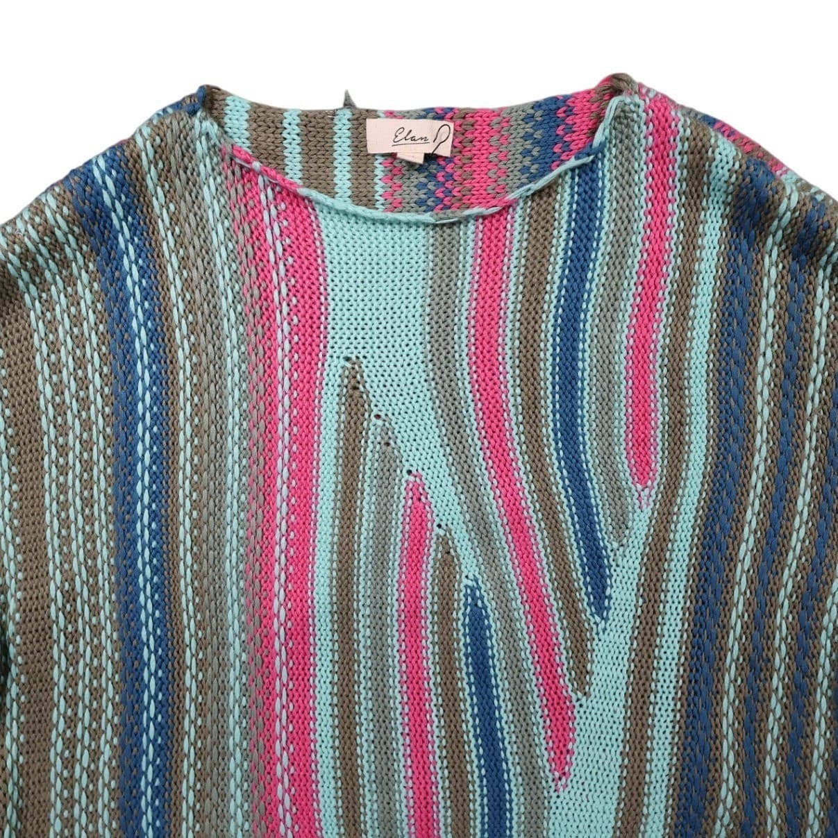 Elan Sweater Women Medium Multicolor Excellent Striped Distressed Cropped Boho - Thumbnail 3