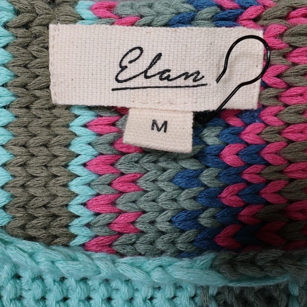 Elan Sweater Women Medium Multicolor Excellent Striped Distressed Cropped Boho - Thumbnail 5