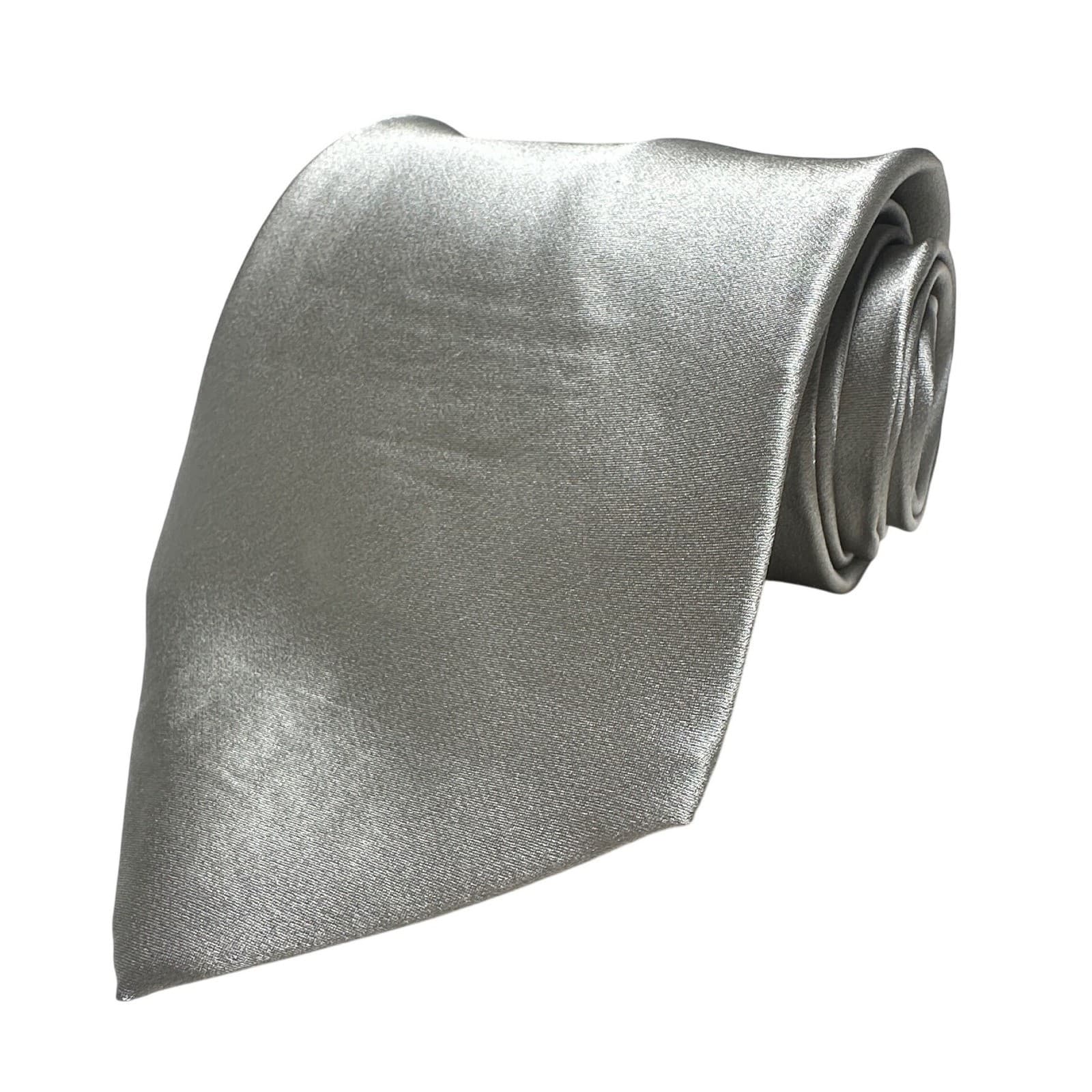 Stafford Silk Tie Pocket Square Set Mens OS Silver New Solid Satin 63" - Thumbnail 2