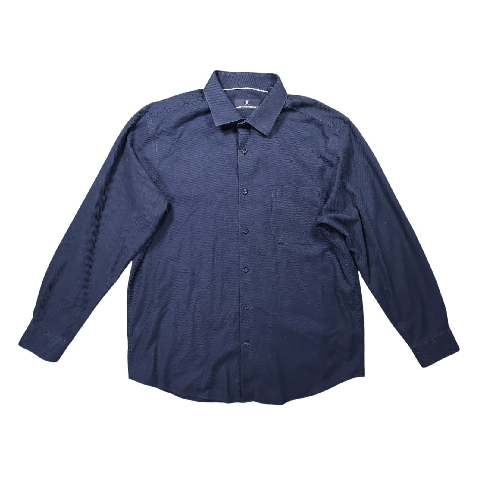 Hart Schaffner Marx Button Down Shirt Mens L Navy Blue Excellent Long Sleeve - Thumbnail 2