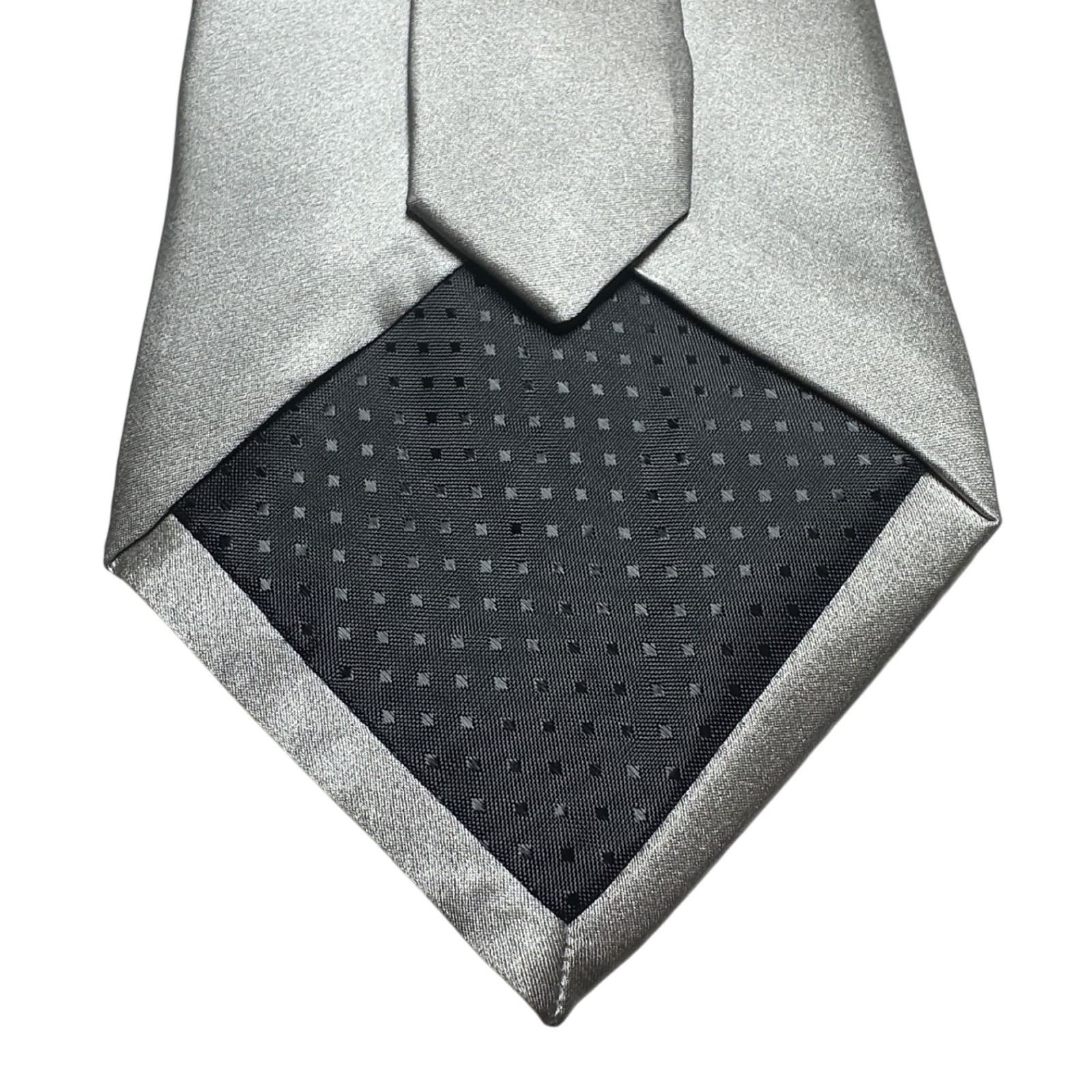 Stafford Silk Tie Pocket Square Set Mens OS Silver New Solid Satin 63" - Thumbnail 5