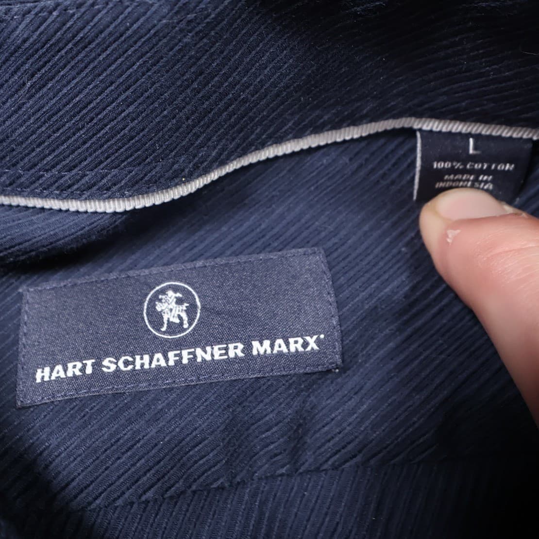 Hart Schaffner Marx Button Down Shirt Mens L Navy Blue Excellent Long Sleeve - Thumbnail 5