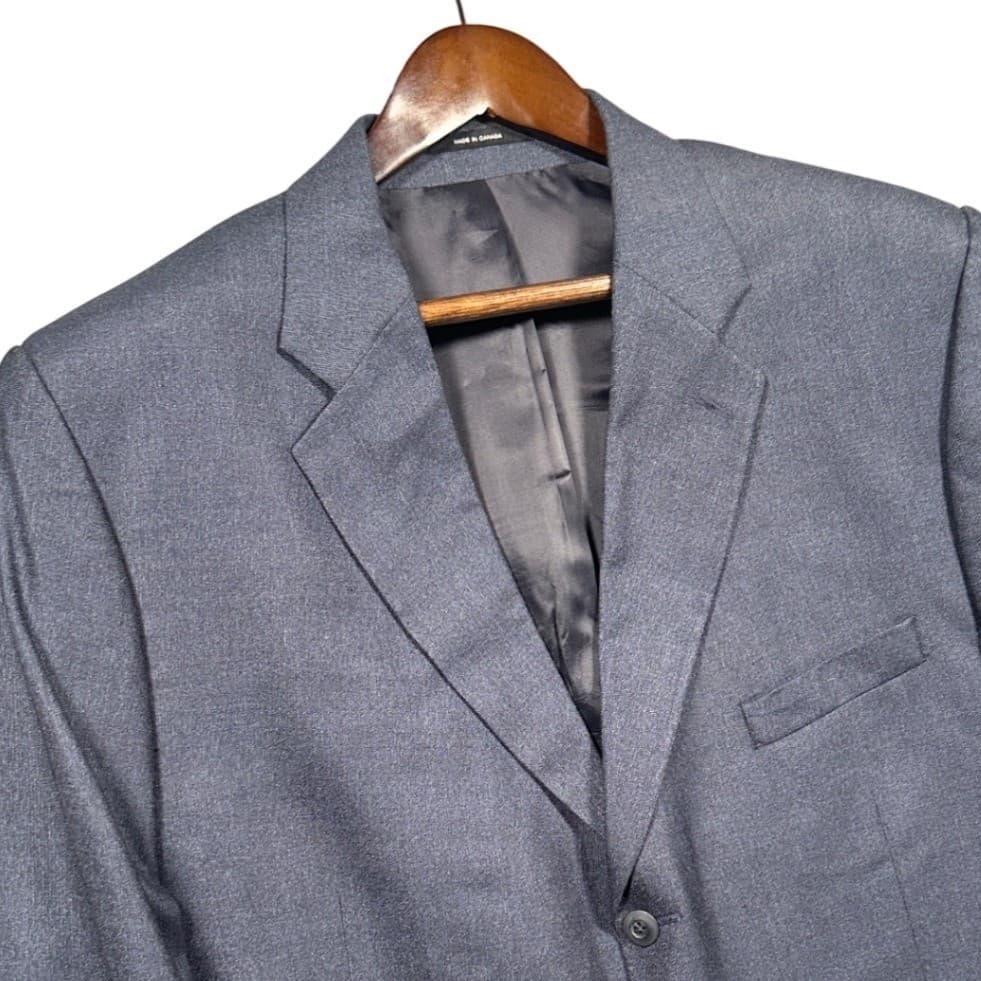 Carlo Mandrone Blazer Mens 50L Blue Grey Silk Wool 3-Button Jacket - Thumbnail 4
