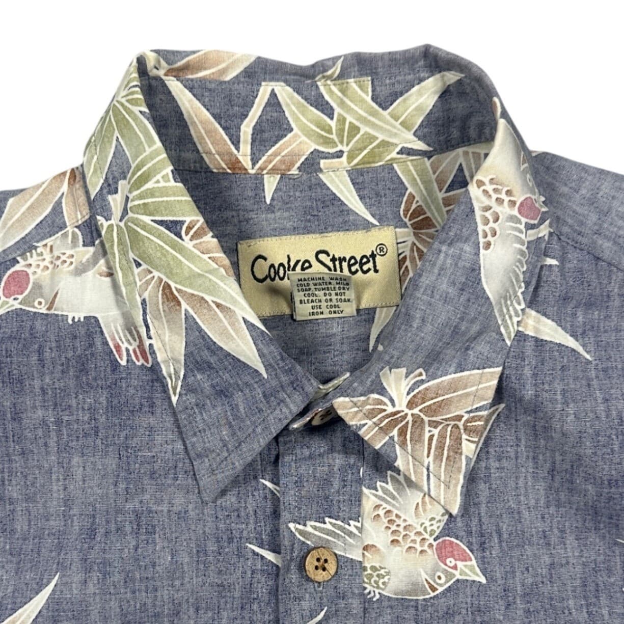 Cooke Street Button Down Men Large Blue Excellent Bird Bamboo Print 0510 - Thumbnail 7