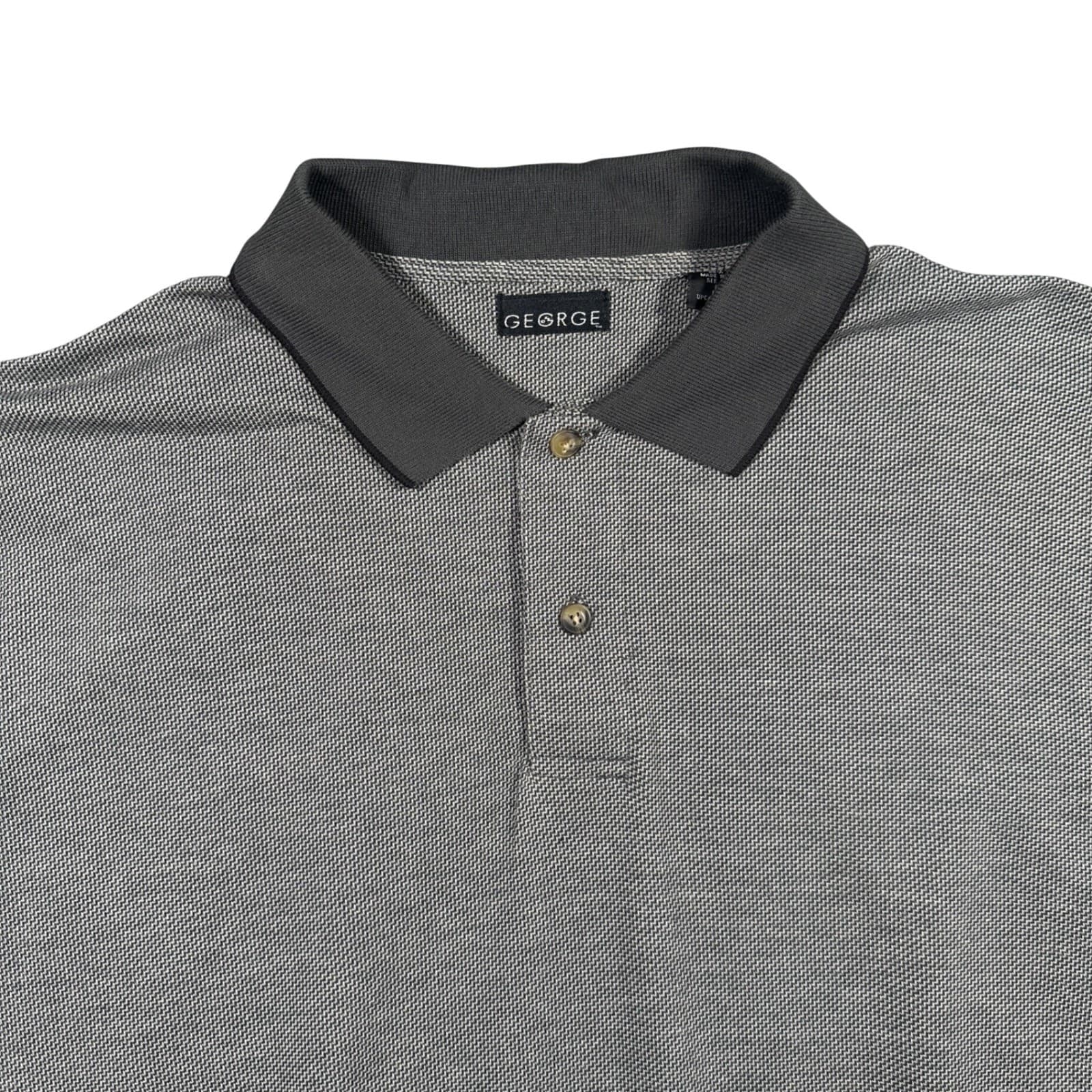 Vintage George Polo Shirt Mens XL Grey Short Sleeve Textured Cotton Blend - Thumbnail 3