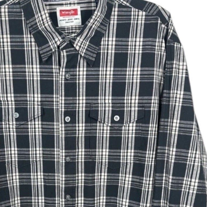 Wrangler Mens Plaid Long Sleeve Button Up Shirt XL Black White Western Casual - Thumbnail 5