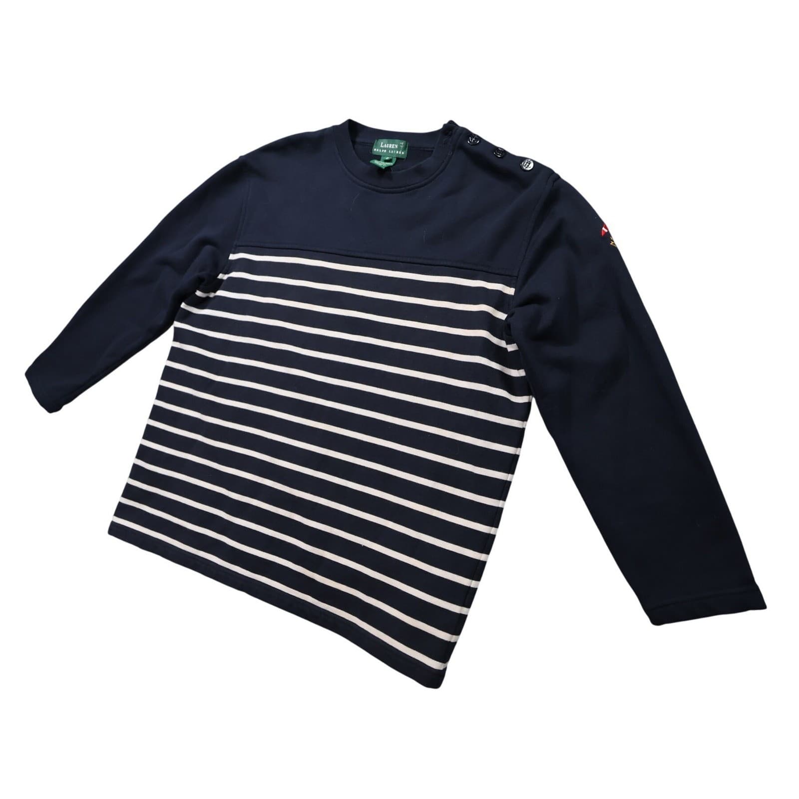 Lauren Ralph Lauren Sweatshirt Women Small Navy Blue Excellent Vintage Striped - Thumbnail 4