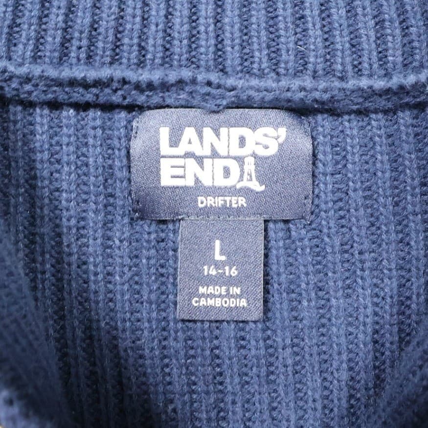 Lands' End Drifter Quarter Zip Sweater Womens L Blue Ribbed Cotton Knit - Thumbnail 7