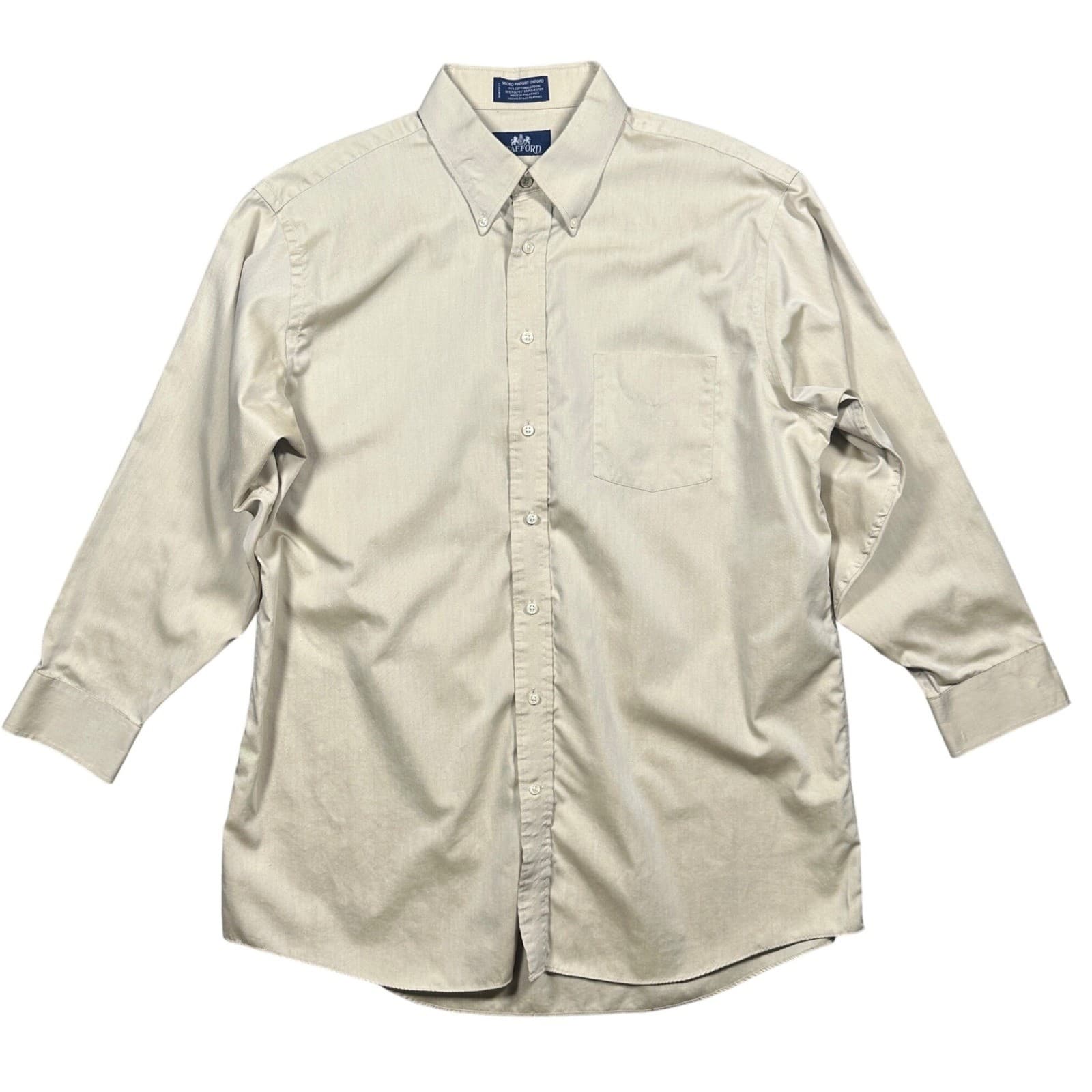 Stafford Button Down Shirt Mens 17 32-33 Tan Excellent Micro Pinpoint Oxford - Thumbnail 2