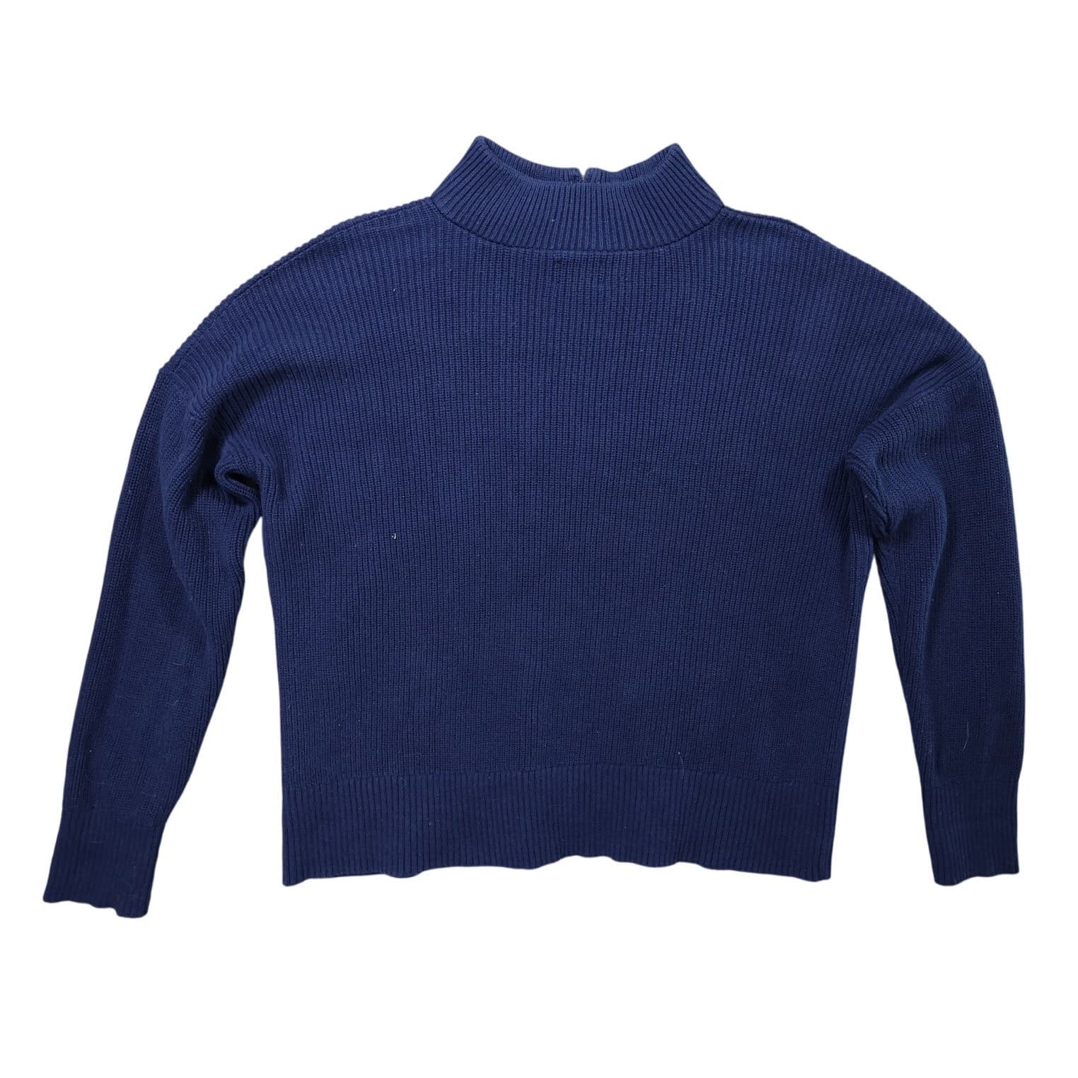 Lands' End Drifter Quarter Zip Sweater Womens L Blue Ribbed Cotton Knit - Thumbnail 2