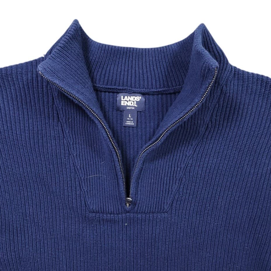 Lands' End Drifter Quarter Zip Sweater Womens L Blue Ribbed Cotton Knit - Thumbnail 5