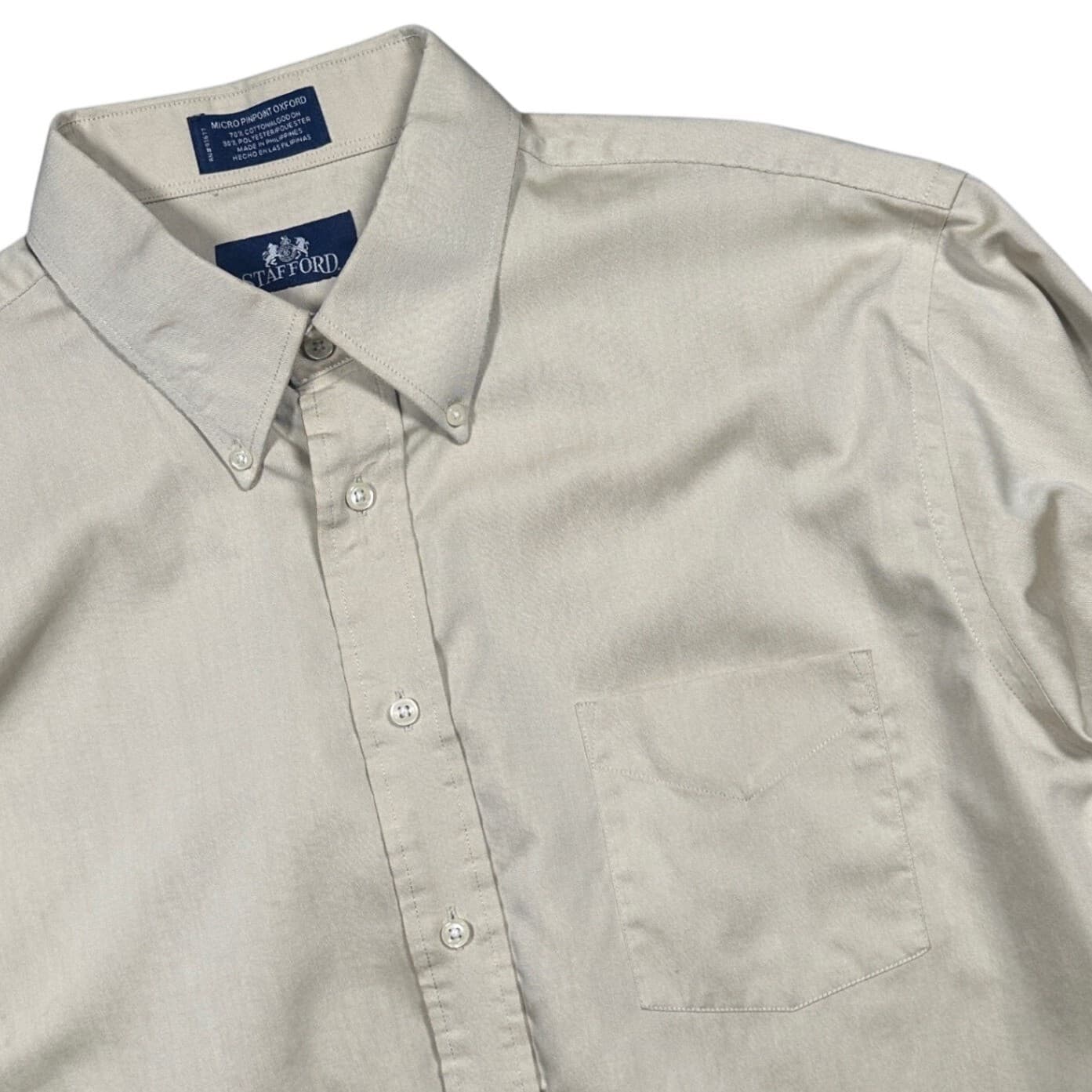 Stafford Button Down Shirt Mens 17 32-33 Tan Excellent Micro Pinpoint Oxford - Thumbnail 4