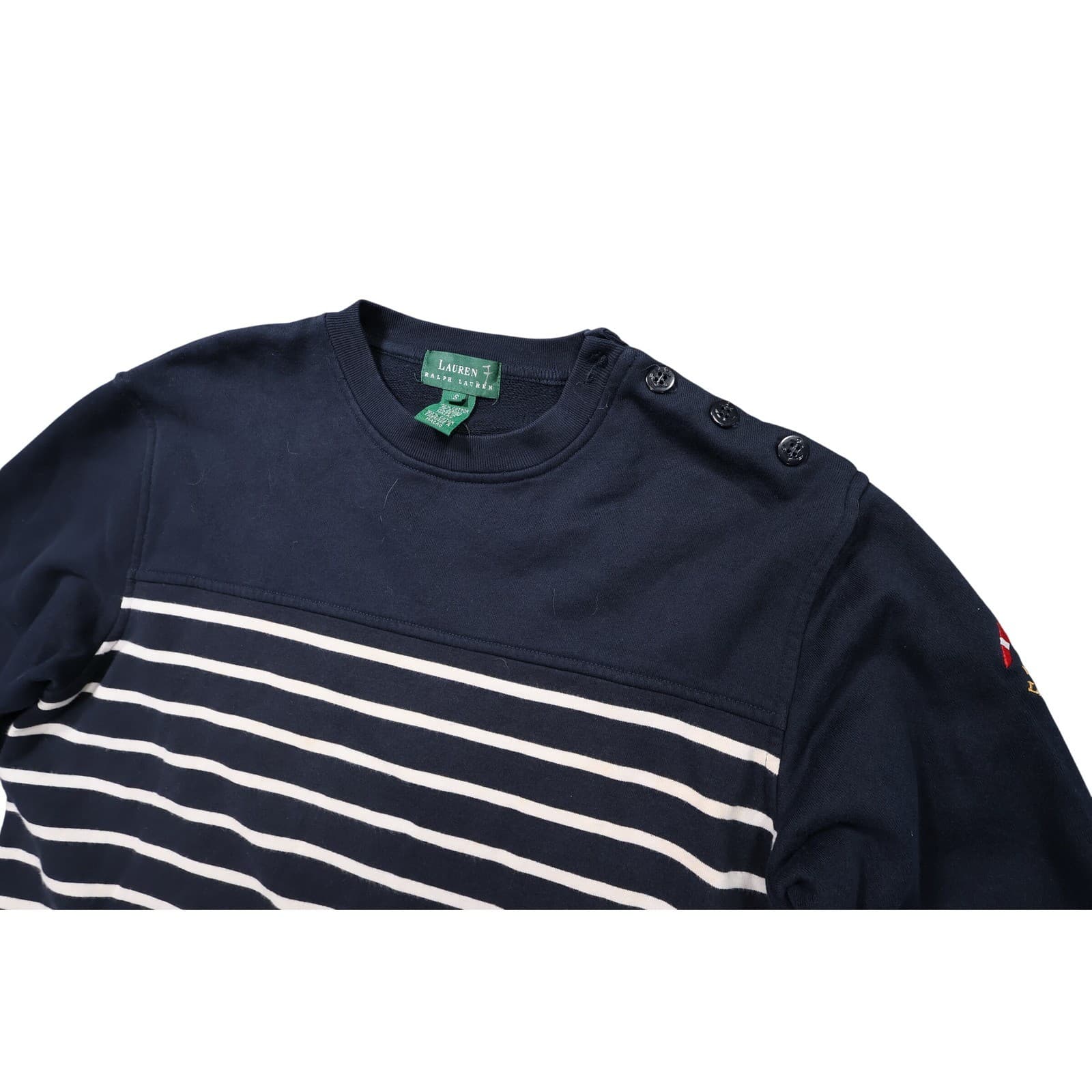 Lauren Ralph Lauren Sweatshirt Women Small Navy Blue Excellent Vintage Striped - Thumbnail 3