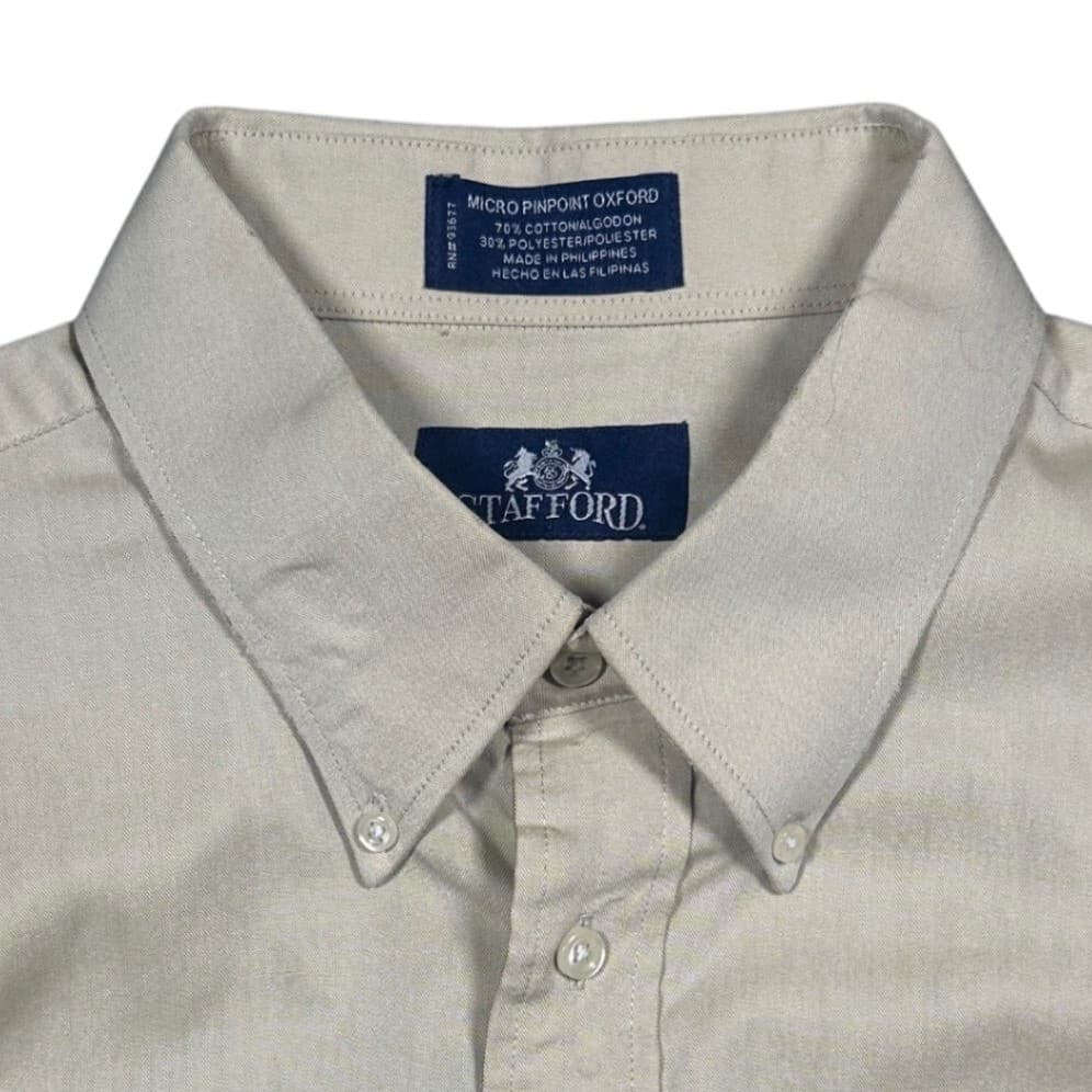 Stafford Button Down Shirt Mens 17 32-33 Tan Excellent Micro Pinpoint Oxford - Thumbnail 6