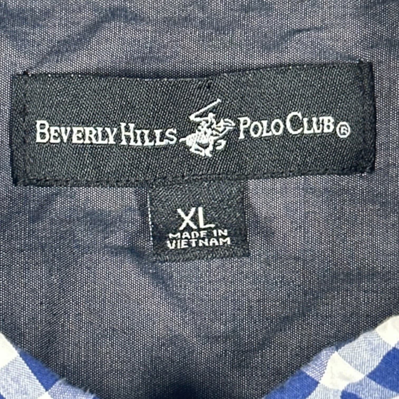 Beverly Hills Polo Club Mens Blue Gingham Shirt Size XL - Thumbnail 3