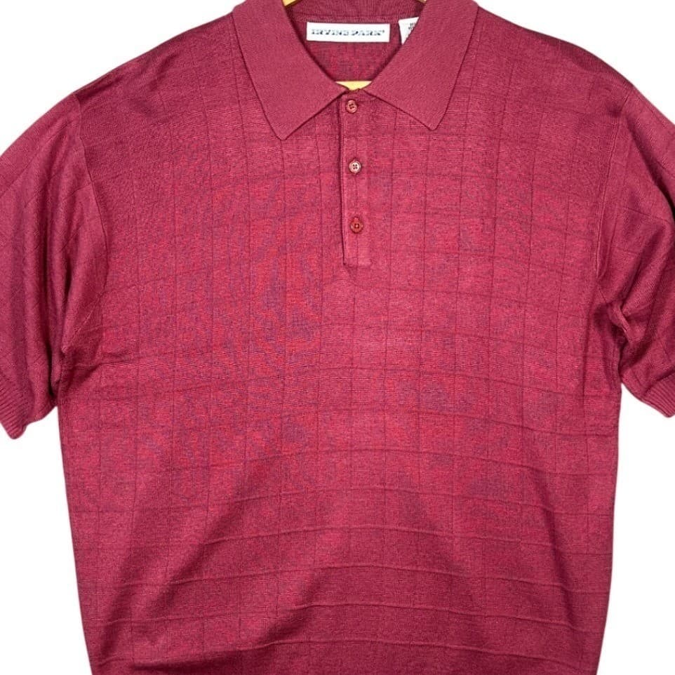 IRVINE PARK Mens Red Plaid Knit Short Sleeve Polo Shirt XL - Thumbnail 5