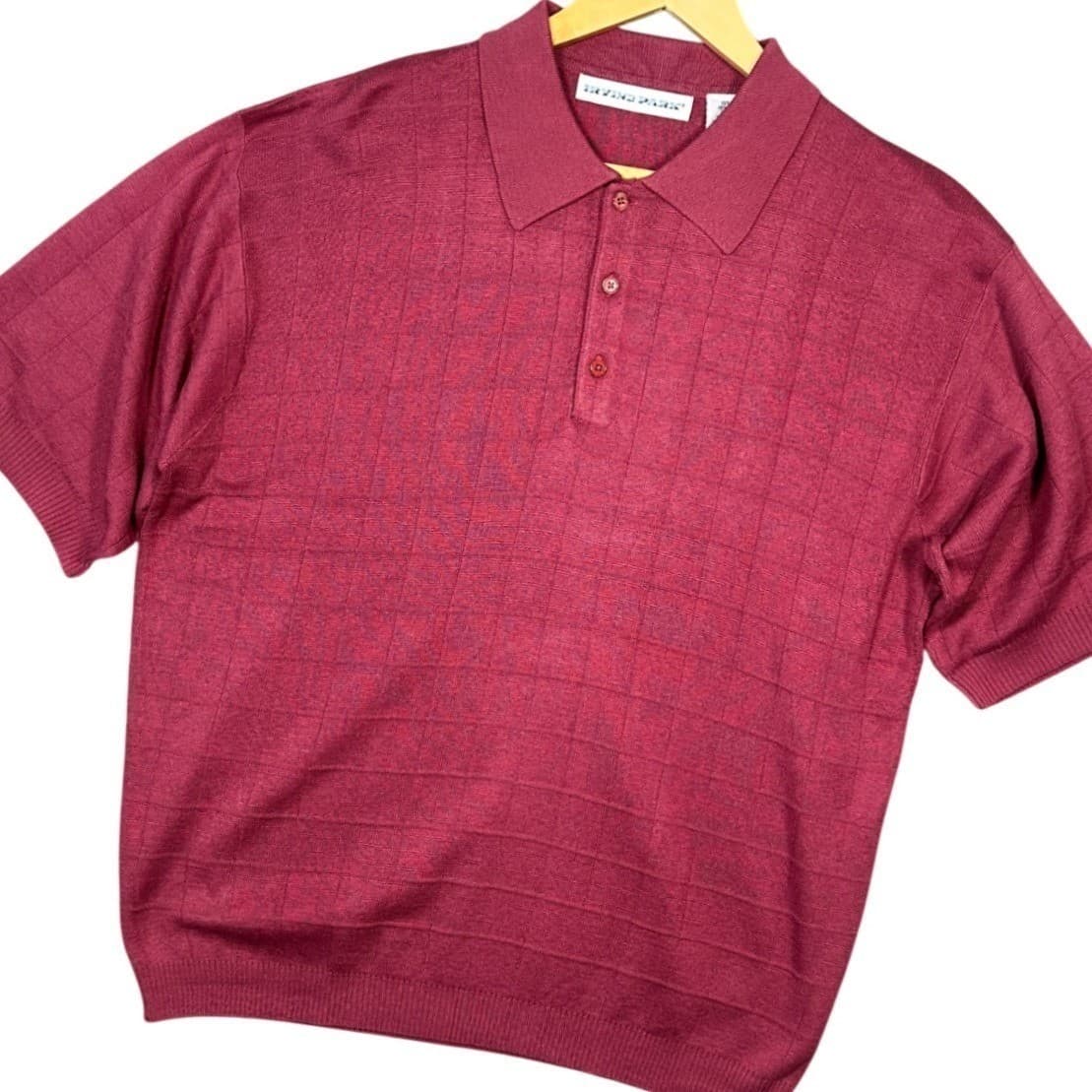 IRVINE PARK Mens Red Plaid Knit Short Sleeve Polo Shirt XL - Thumbnail 3