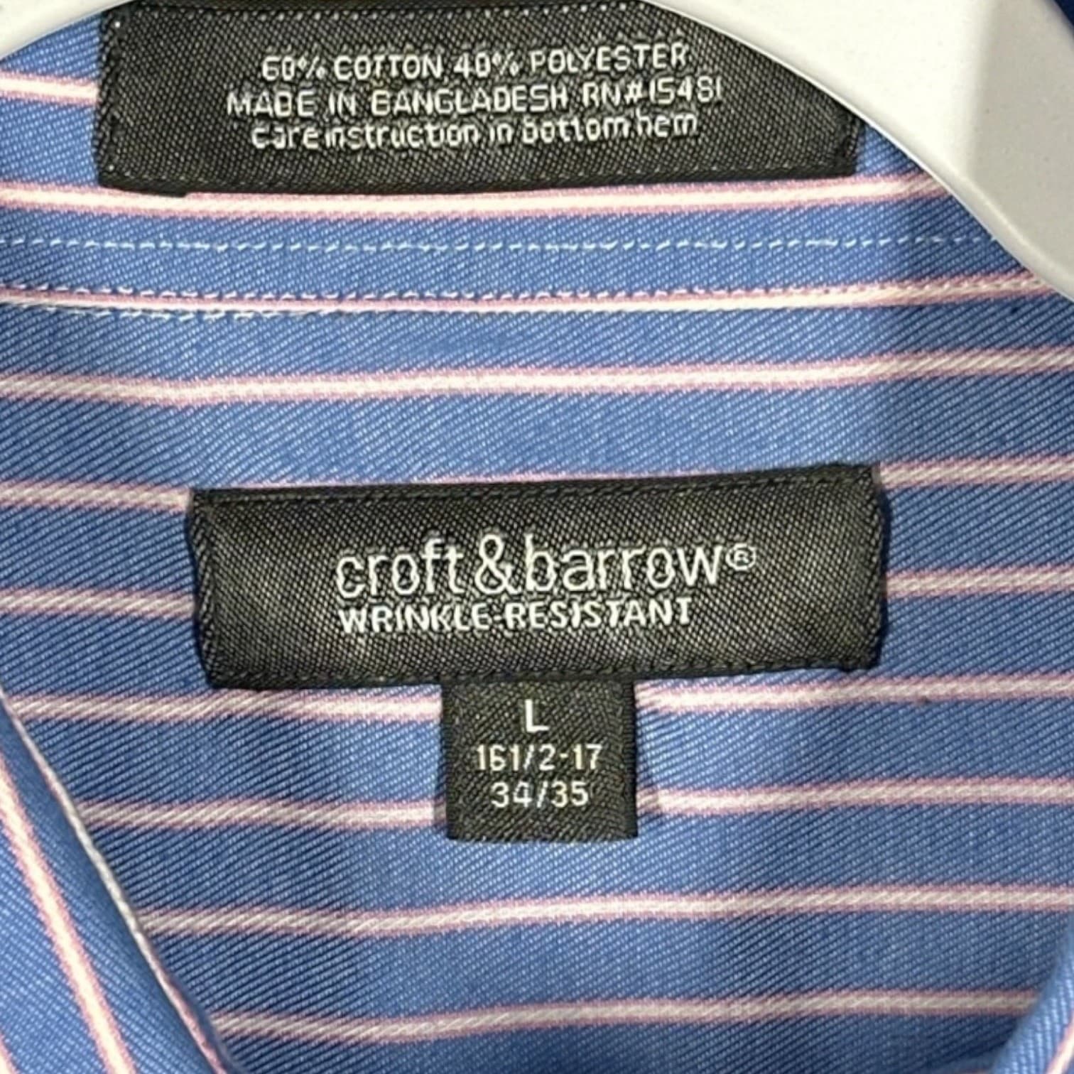 Croft & Barrow Blue Dress Shirt Mens L Long Sleeve Button Down - Thumbnail 3