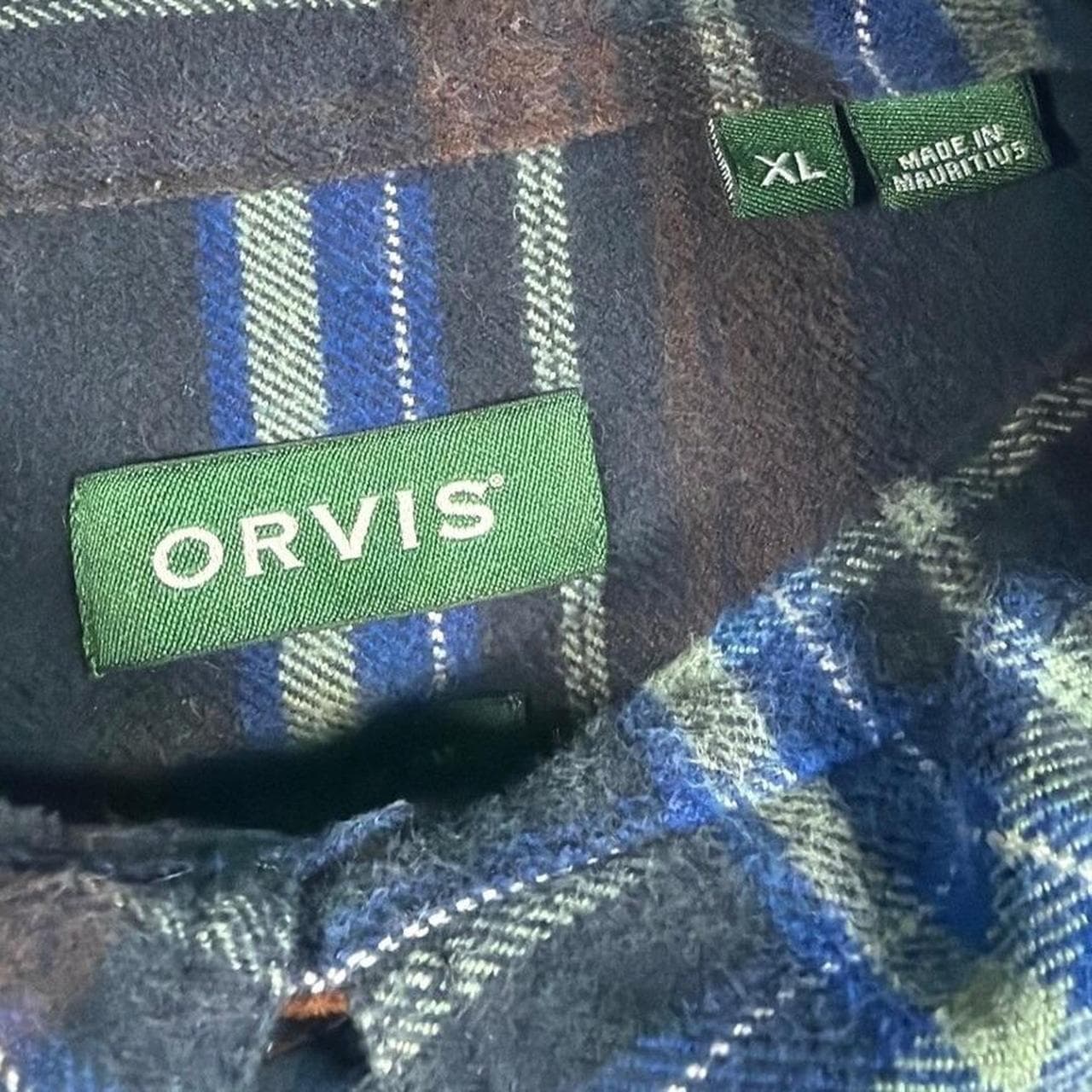 Orvis Flannel Shirt Mens XL Blue Brown Plaid Long Sleeve Button Down - Thumbnail 6