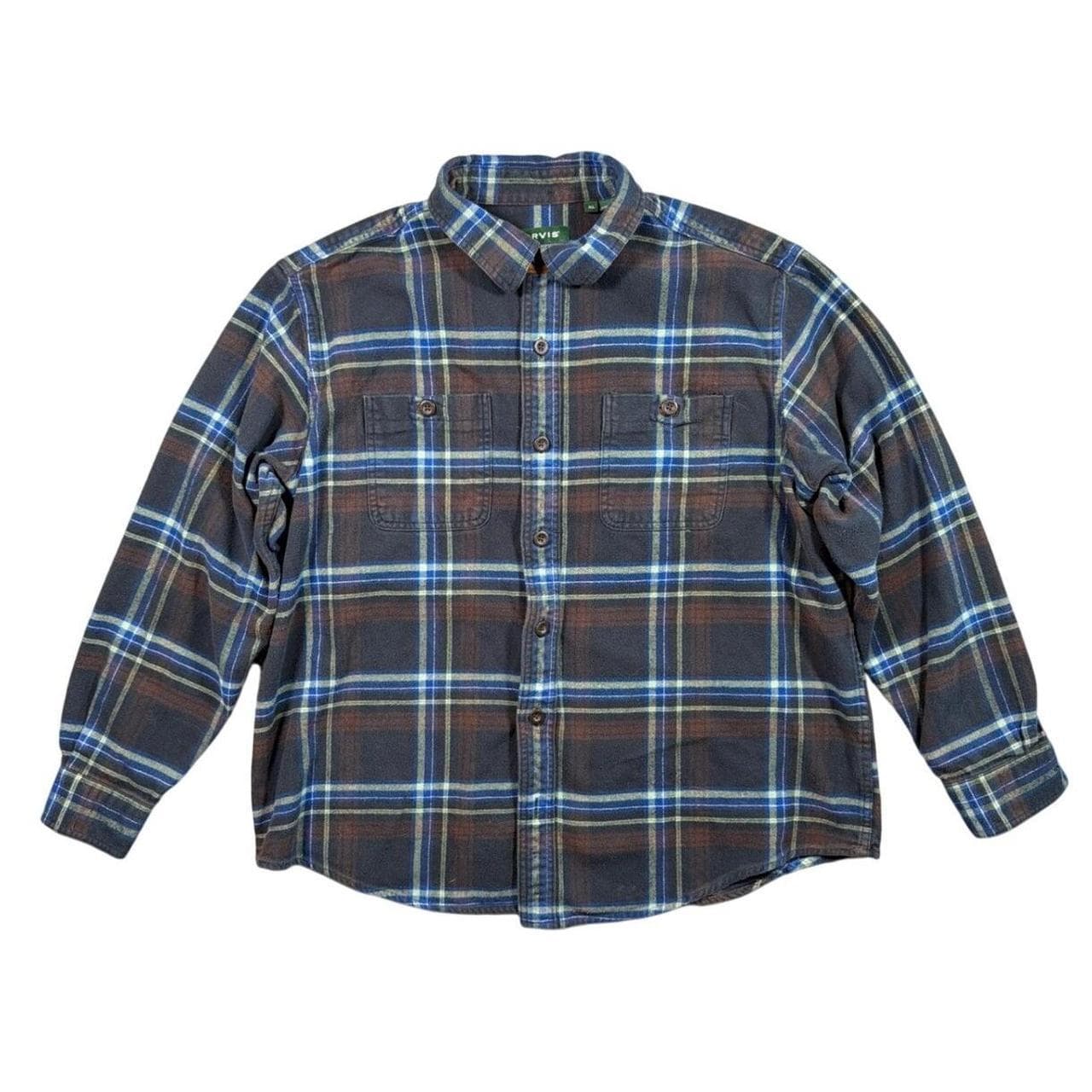 Orvis Flannel Shirt Mens XL Blue Brown Plaid Long Sleeve Button Down - Thumbnail 2