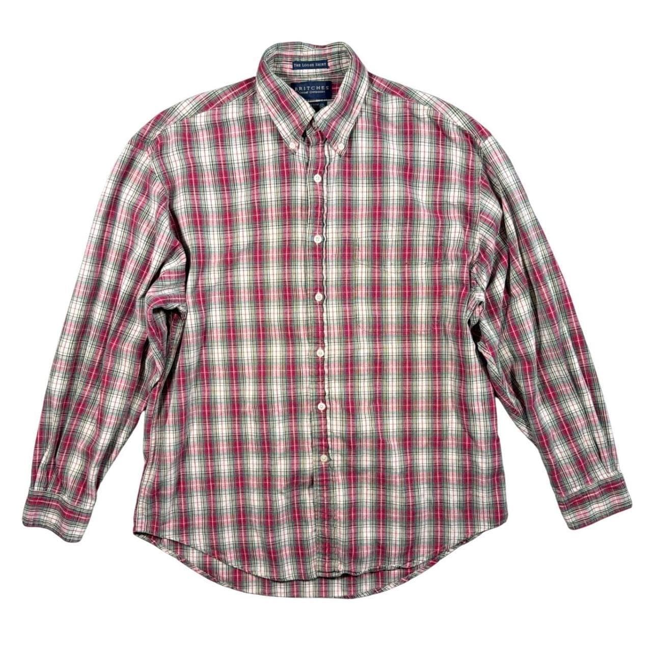 Vintage Britches Button Down Shirt Mens M Red Plaid Cotton Long Sleeve - Thumbnail 2
