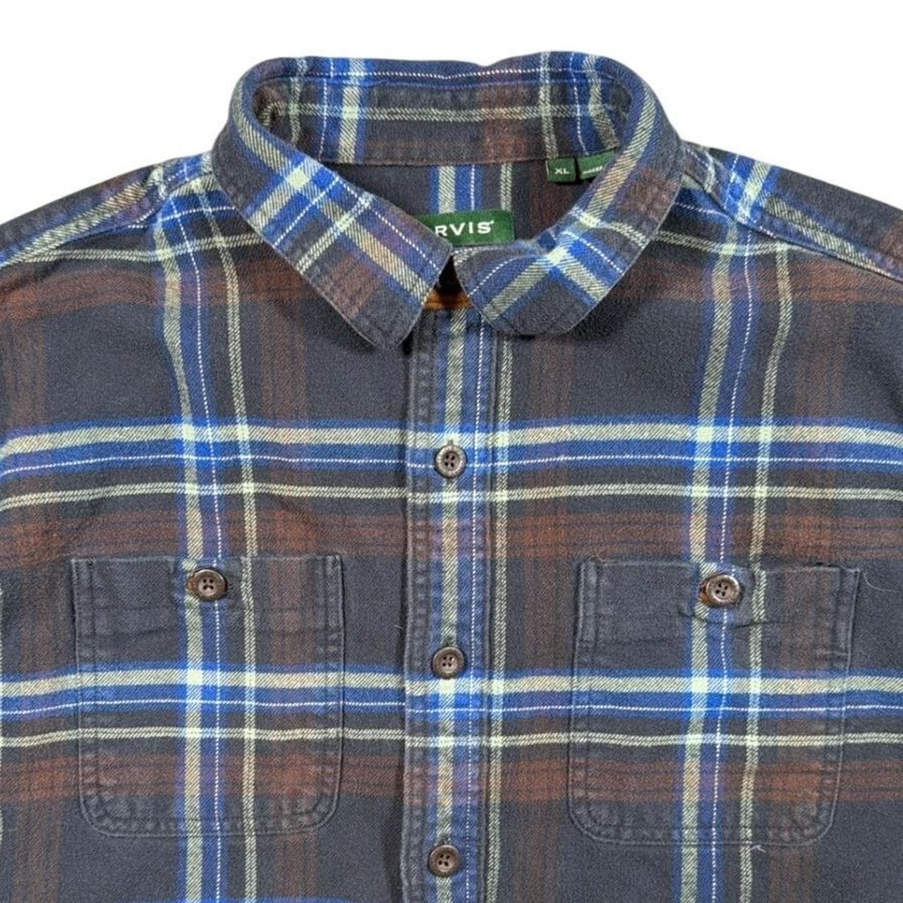 Orvis Flannel Shirt Mens XL Blue Brown Plaid Long Sleeve Button Down - Thumbnail 4